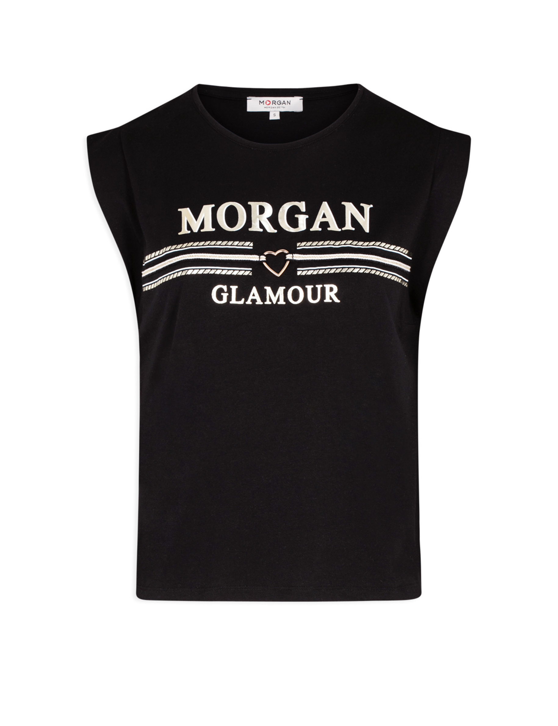 Short sleeved t shirt with message black ladies Morgan