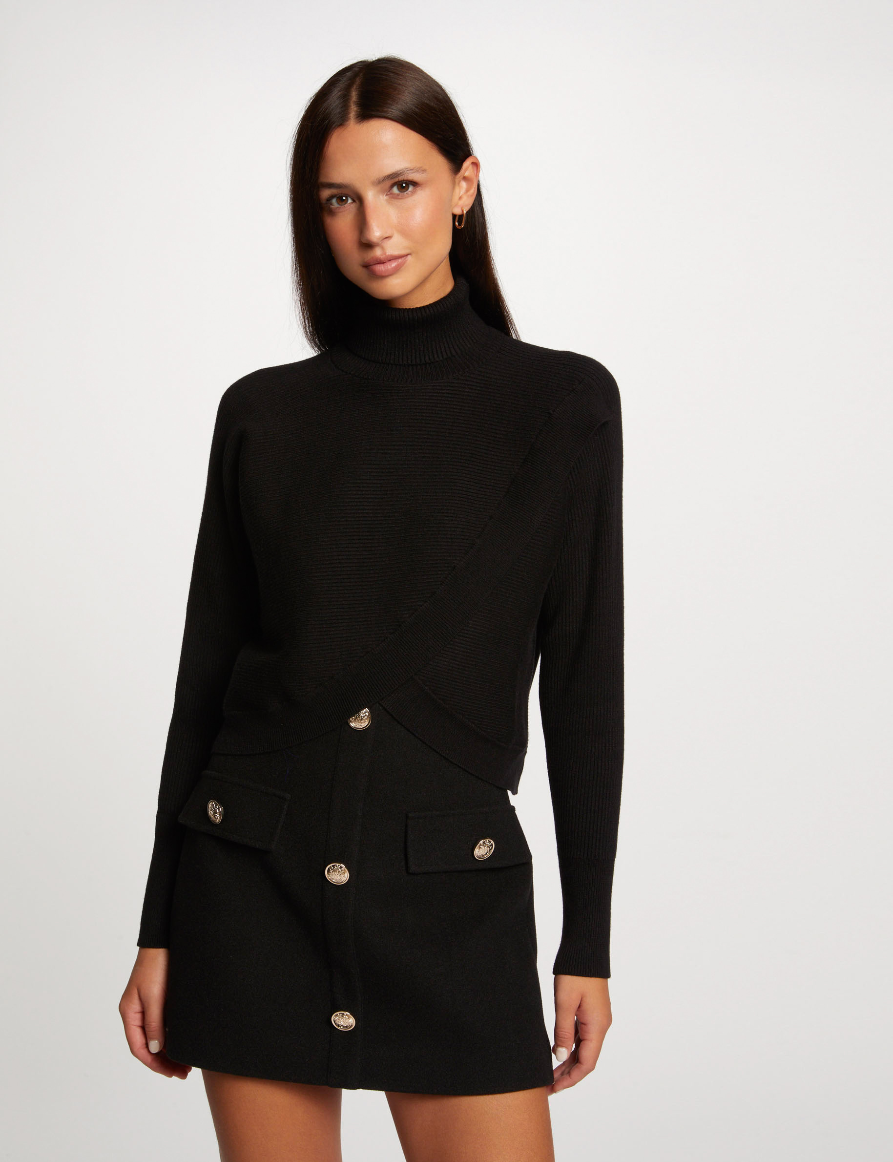 Long-sleeved jumper wrap-over effect black women