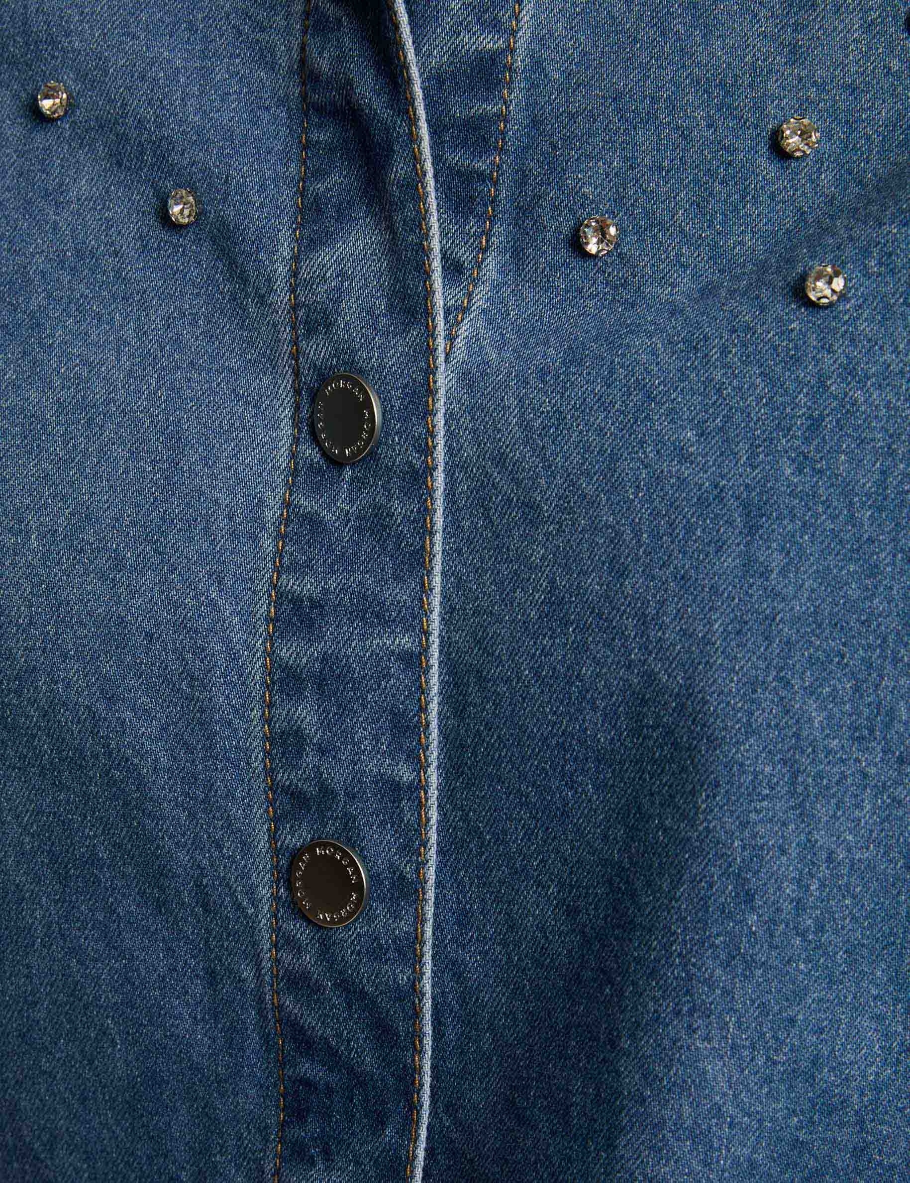 cropped shirt with studs stone wash denim women null