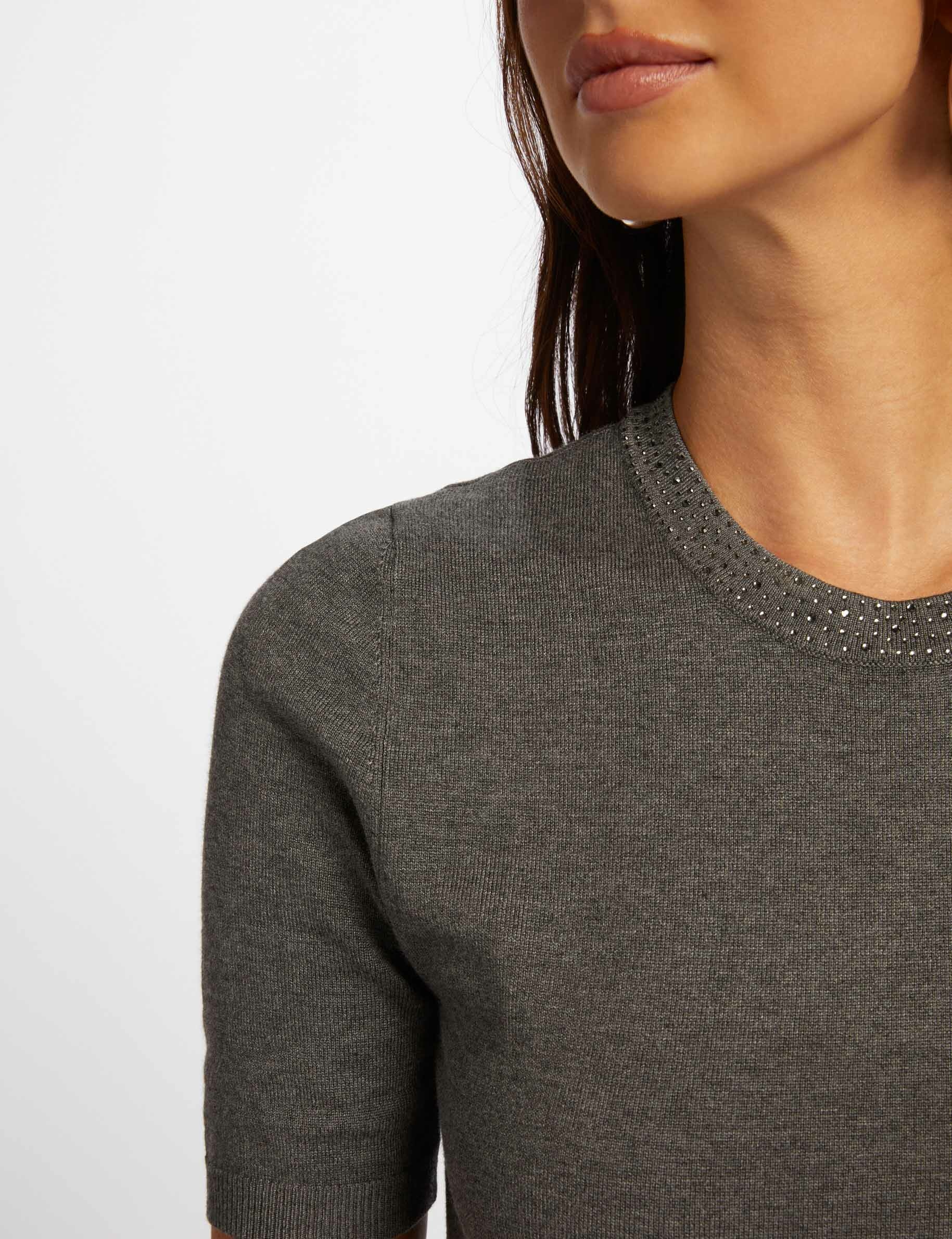 Pull col rond à strass gris moyen femme