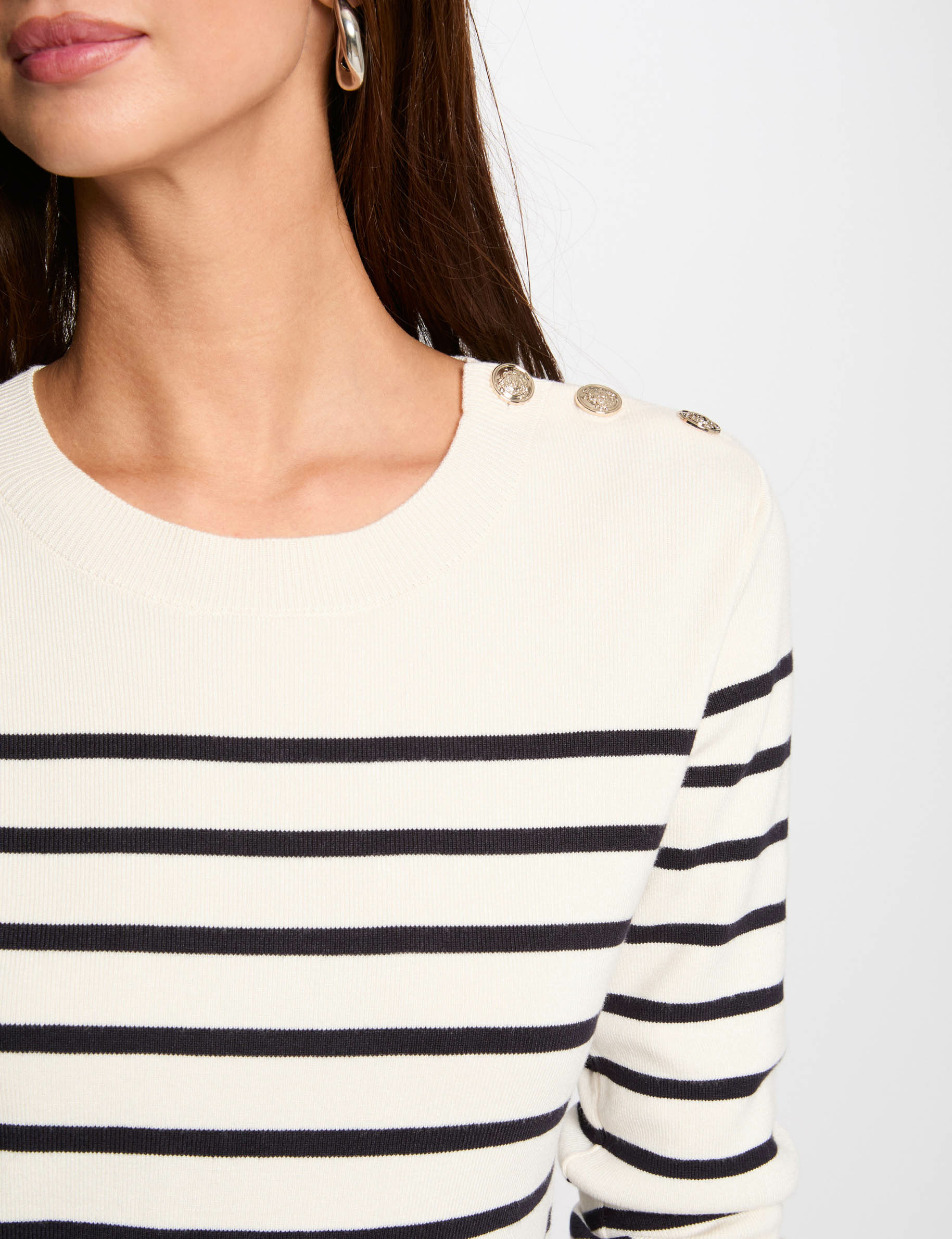 Long-sleeved jumper with stripes ecru women