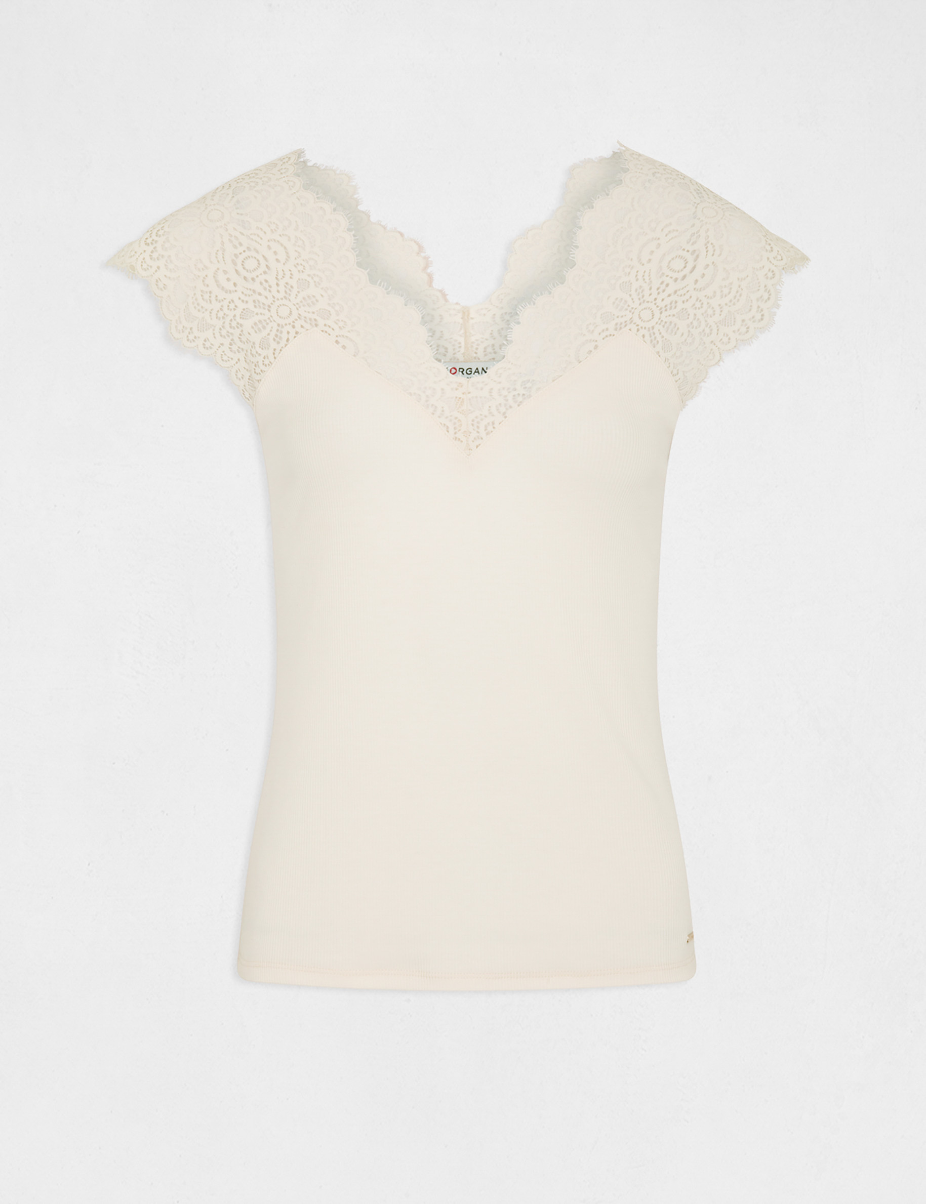 Vest top with wide straps and lace ivory women