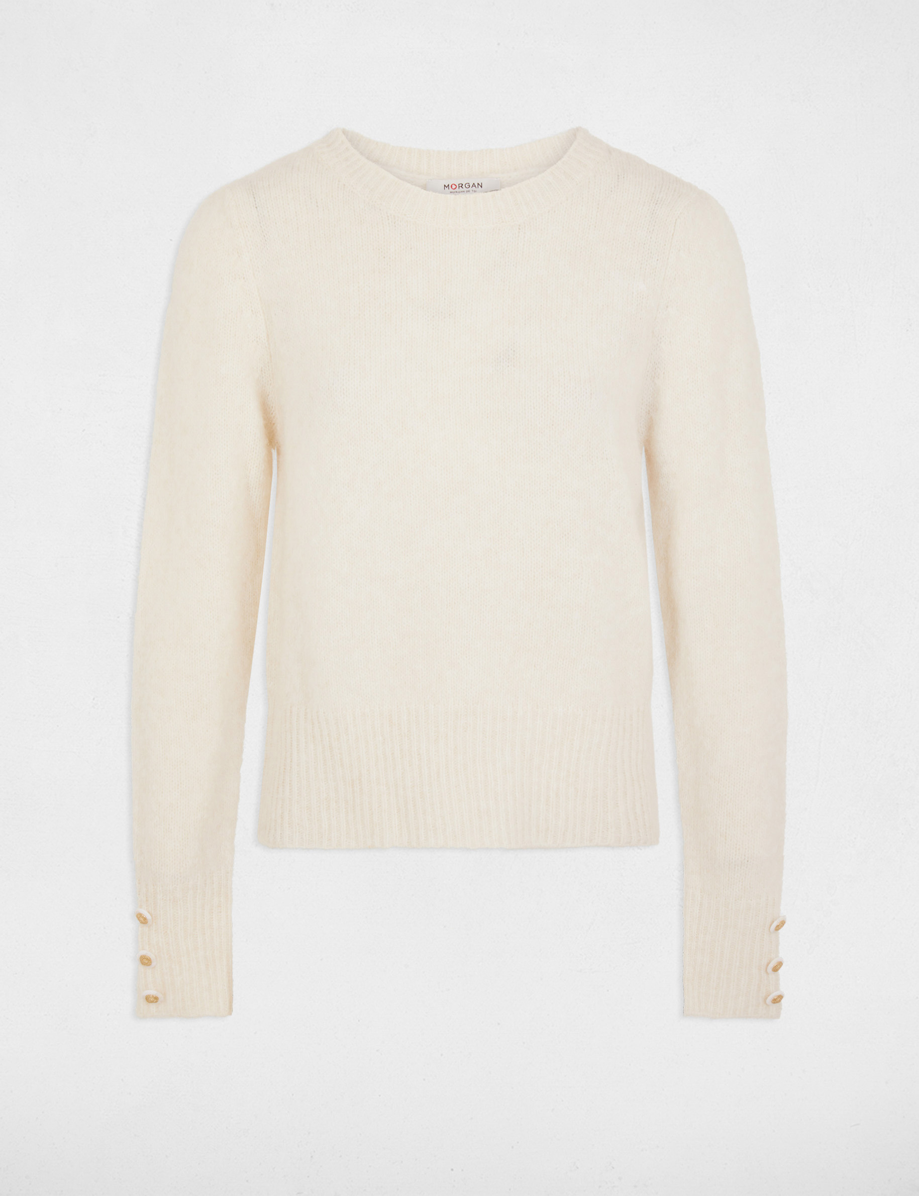 Jumper round neck and buttons ivory women