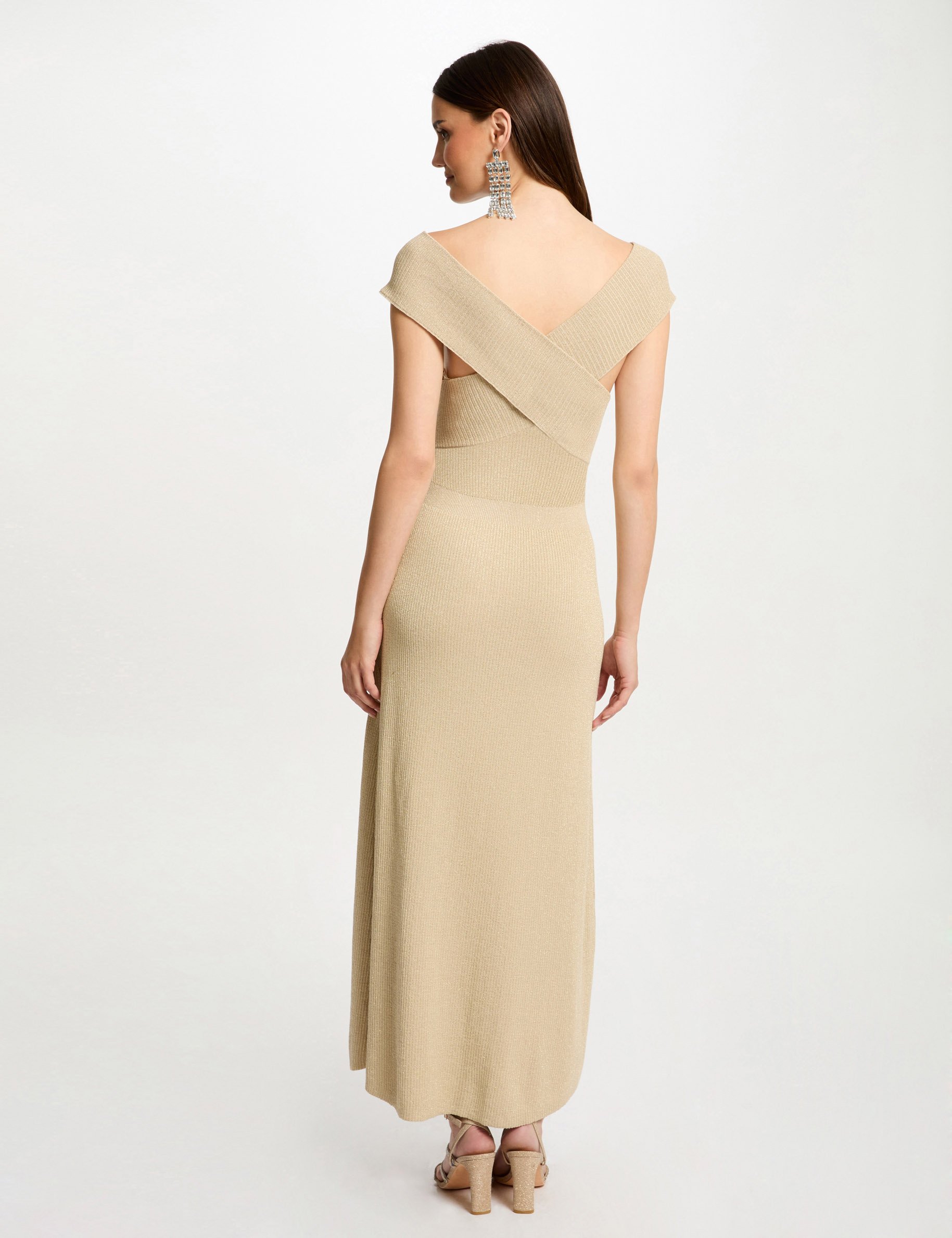 A-line maxi knitted dress gold women