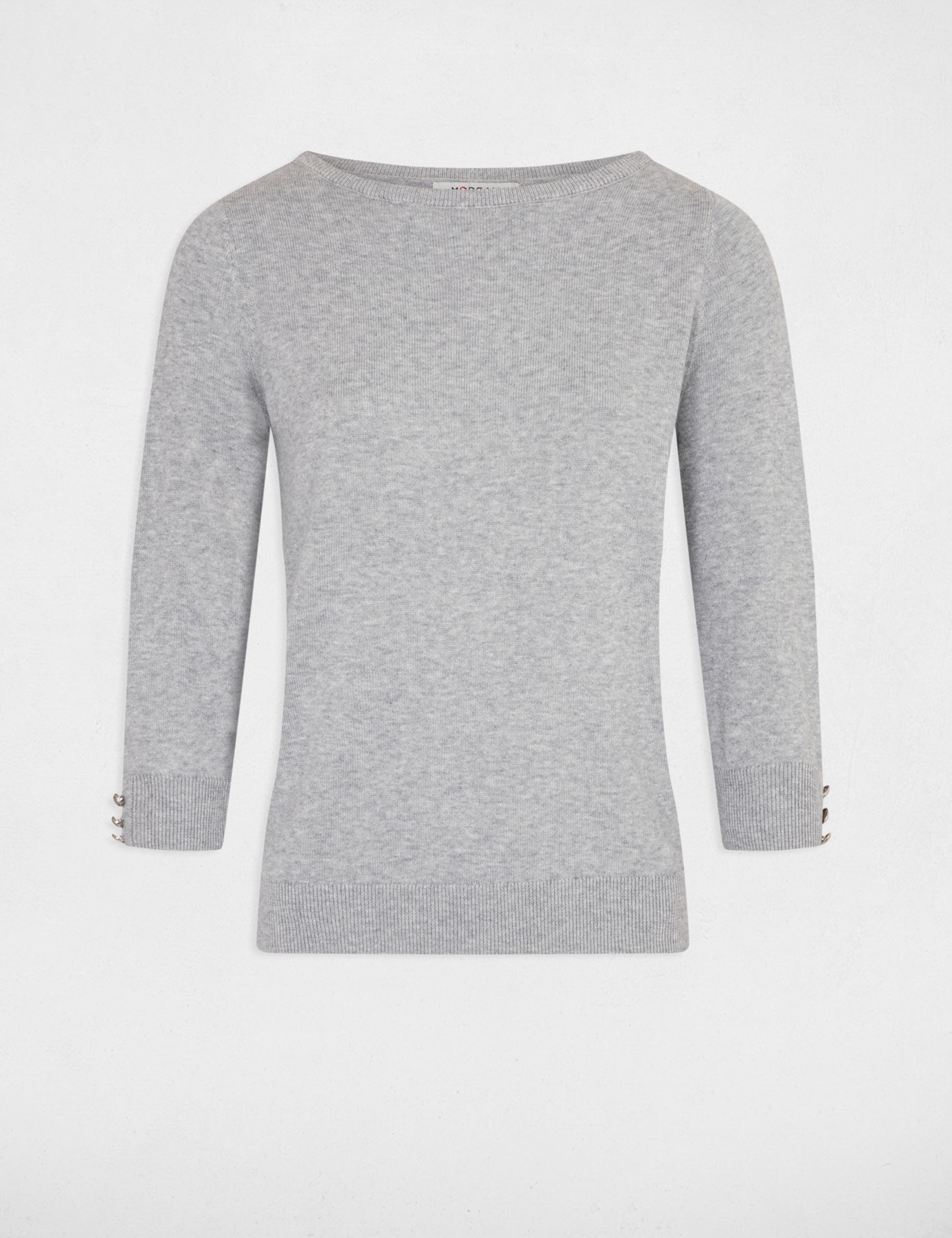 Pull manches 3/4 col bateau gris moyen femme