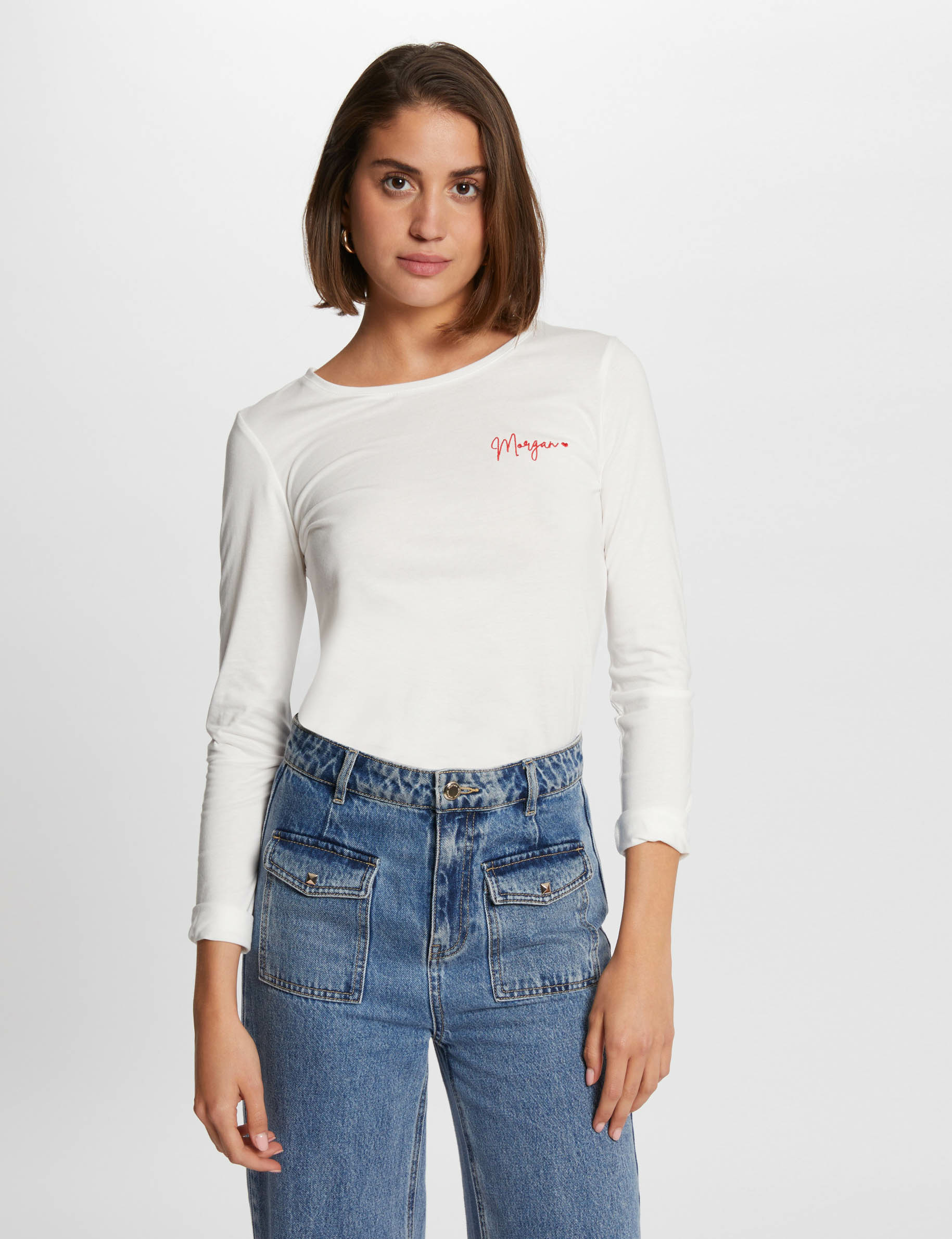 3/4-length sleeved t-shirt ivory women