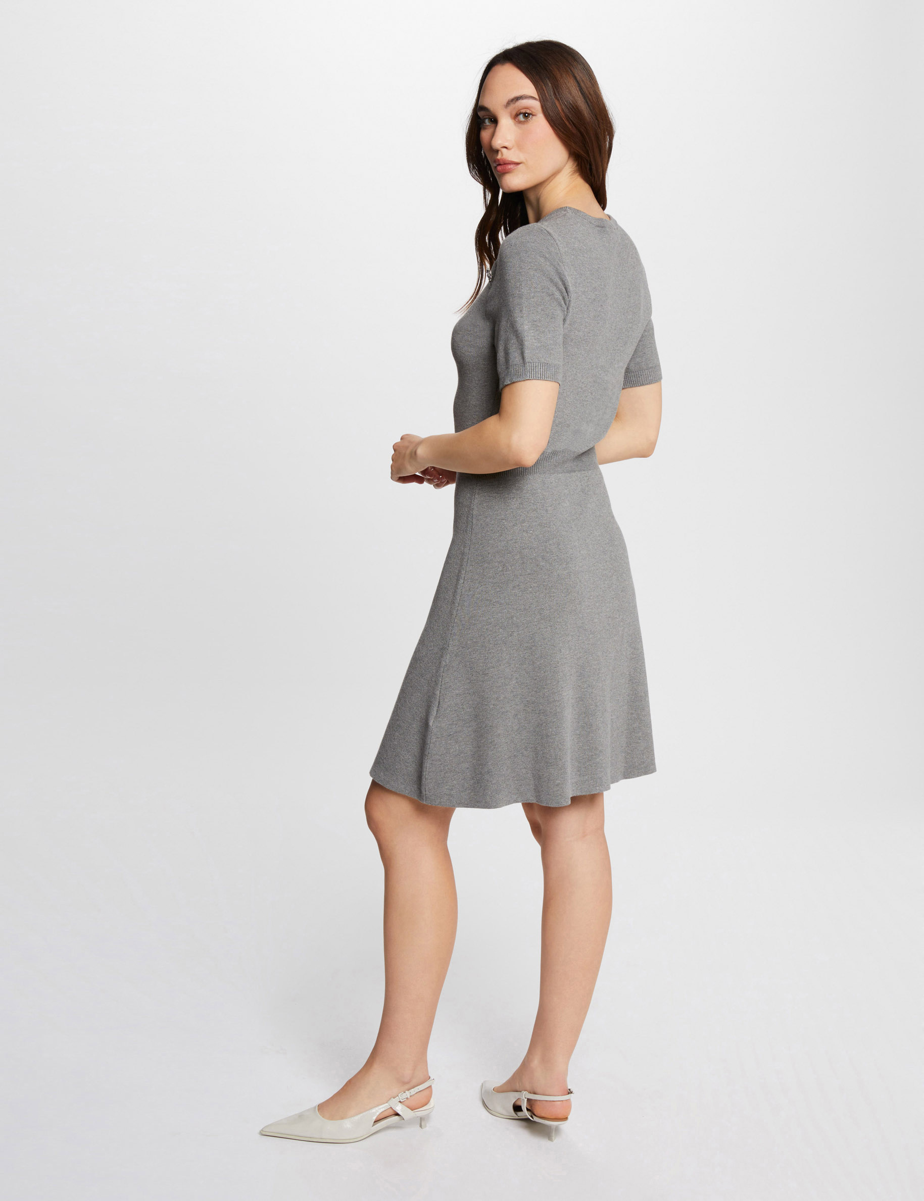 Robe tricot courte trapèze gris anthracite femme