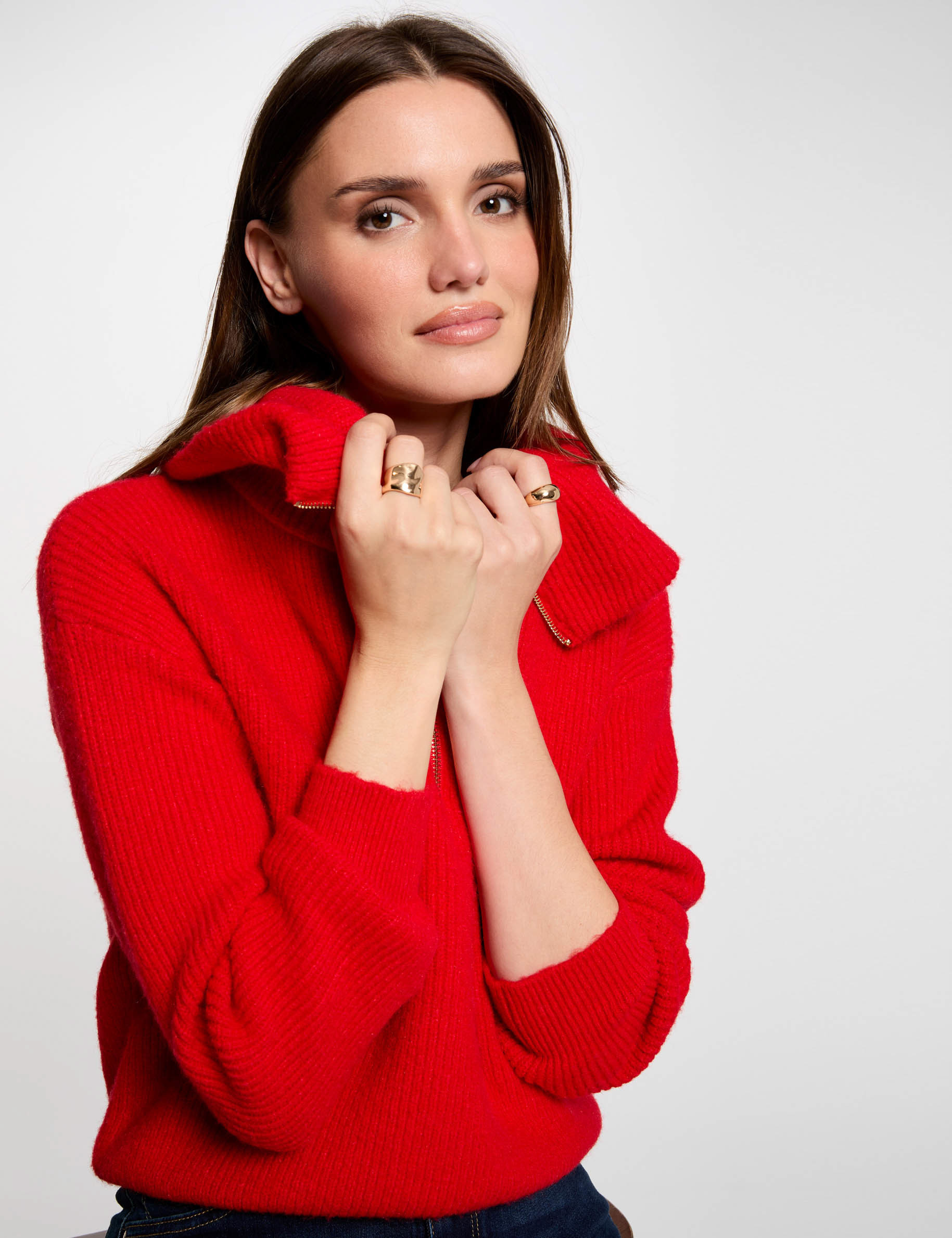 Jumper with zipped-rollneck red women