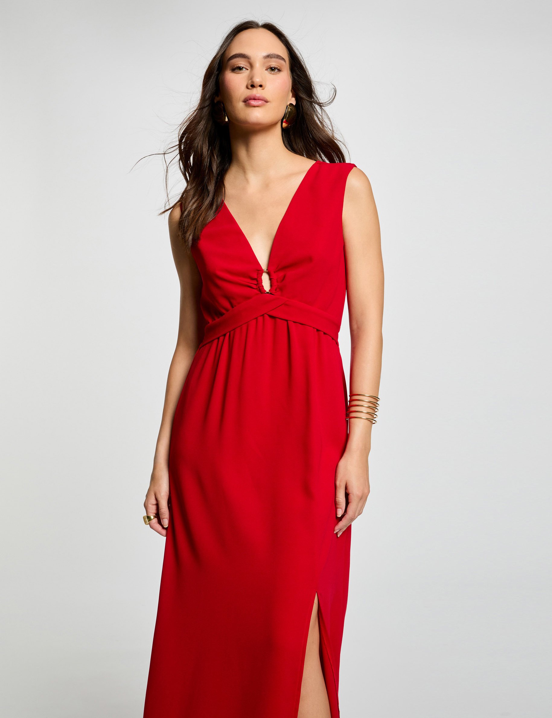 Maxi waisted loose dress red women