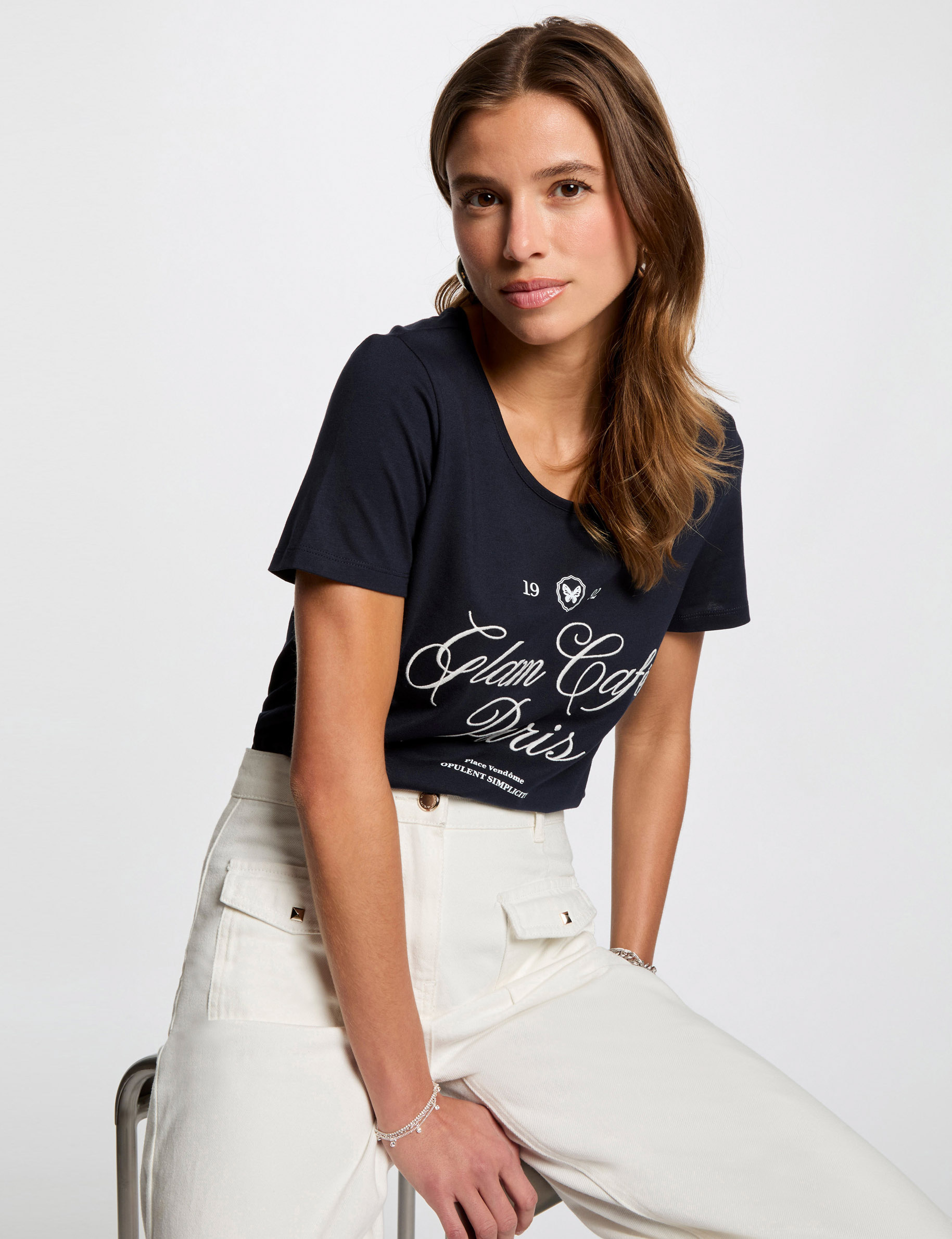 t shirt with message navy blue women T-shirt with message navy blue women