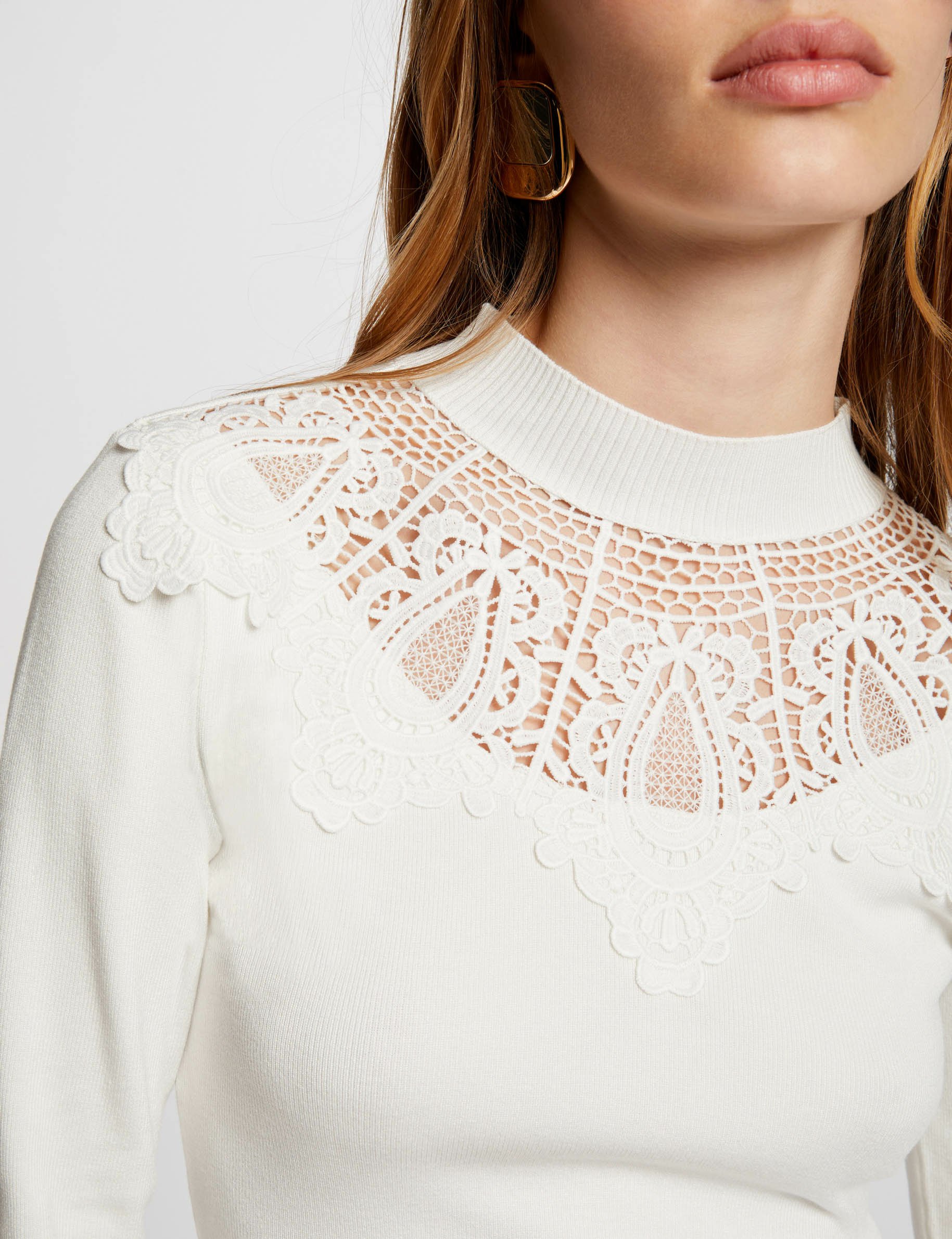 Jumper high collar with lace ecru women