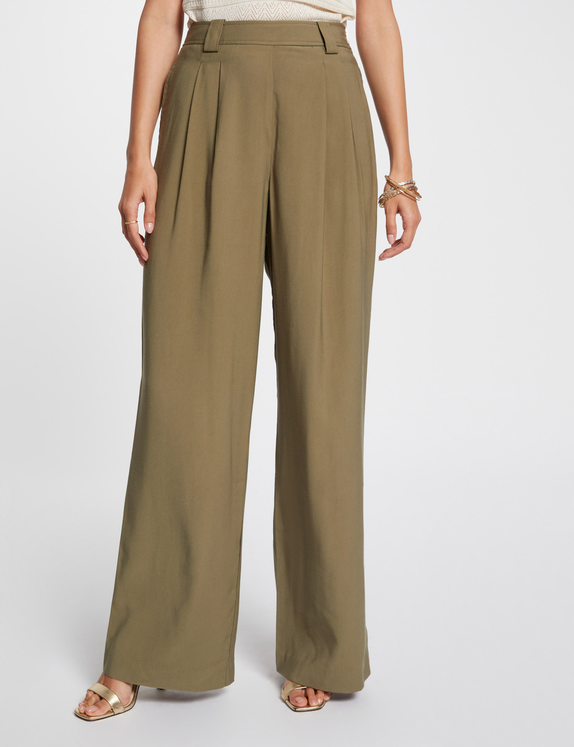 Loose wide leg trousers khaki green women