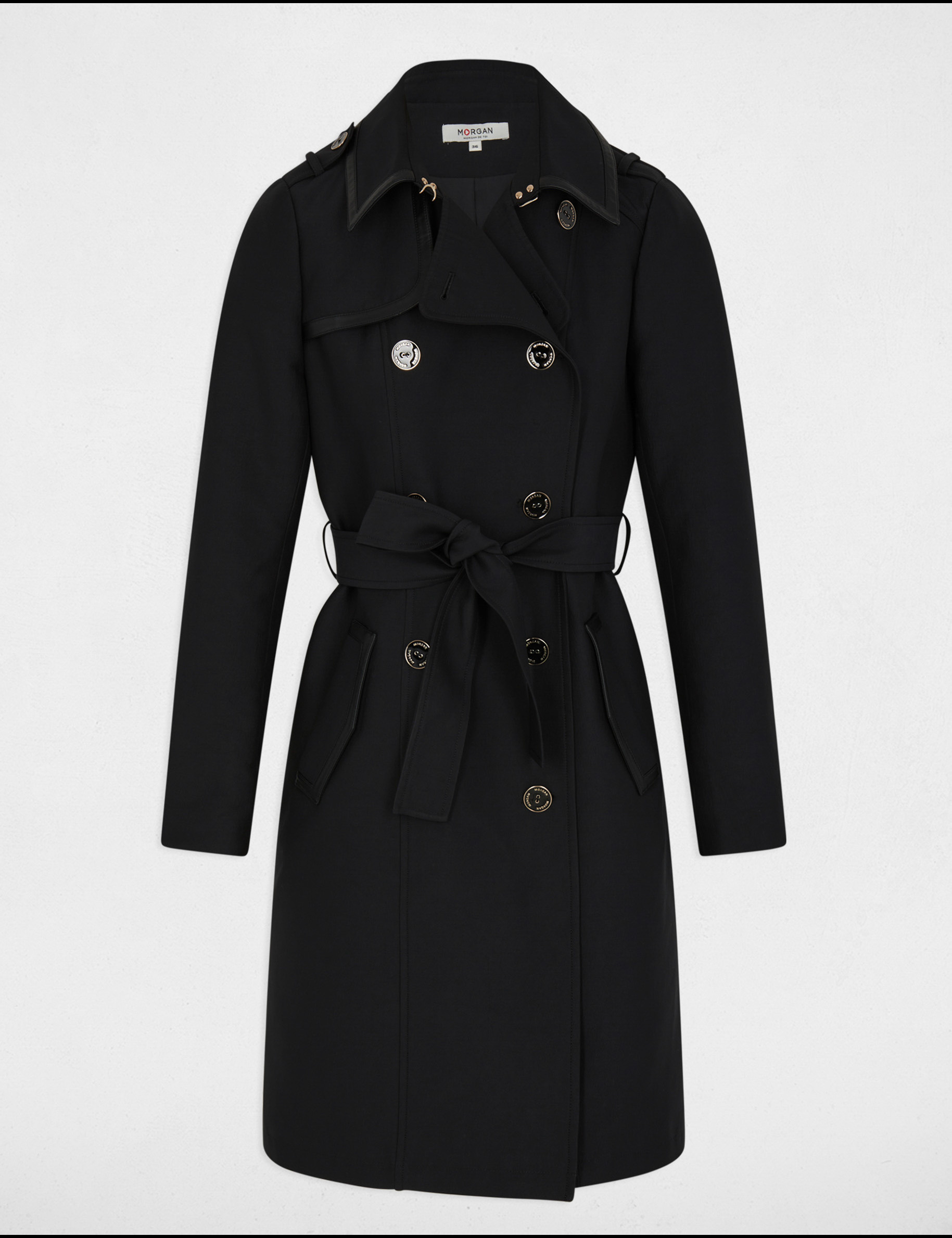 Belted long trenchcoat black women