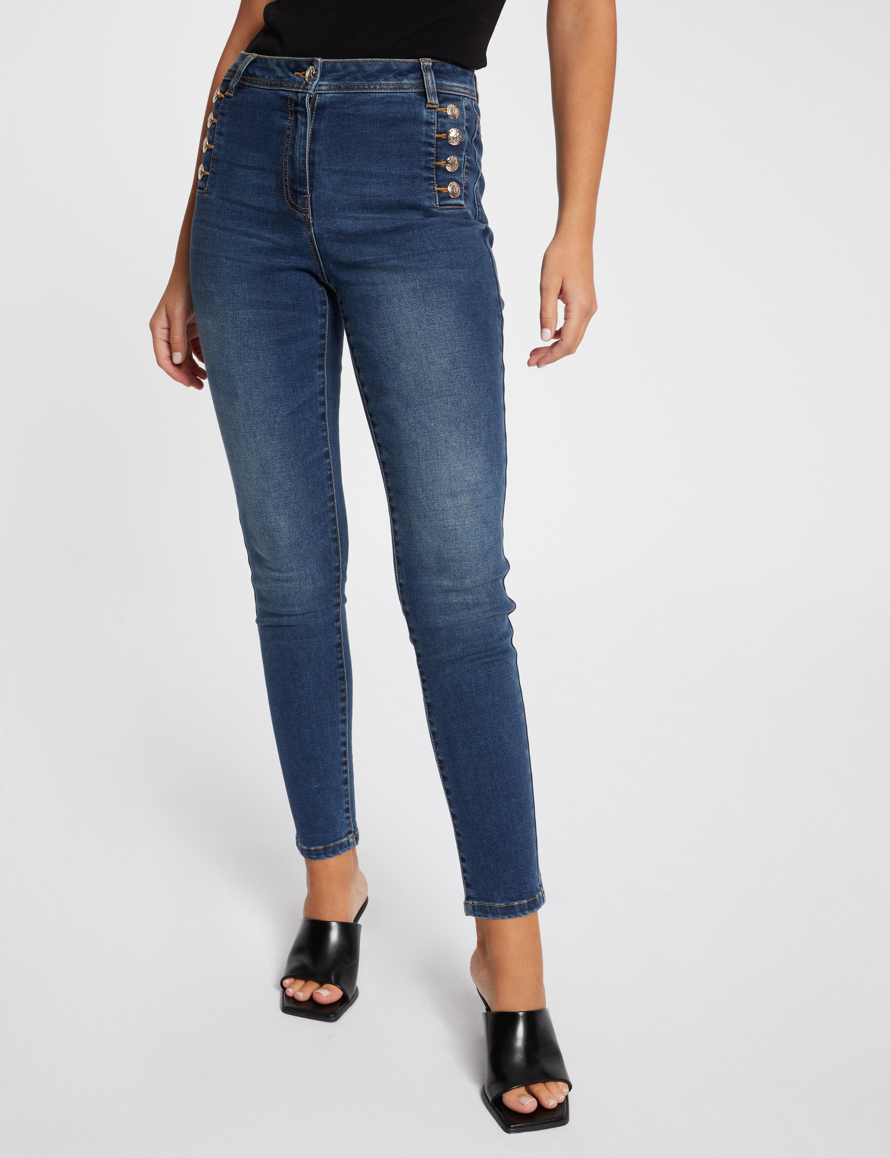 Slim jeans with buttons stone wash denim women