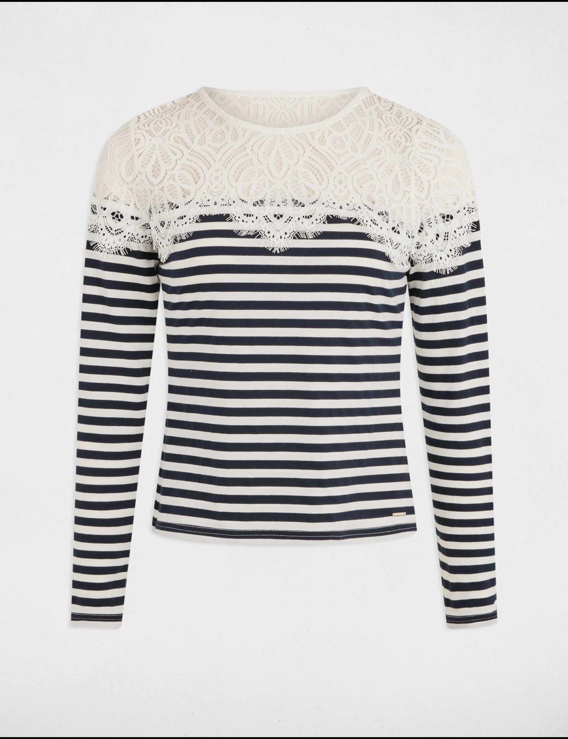 Striped long-sleeved t-shirt white women