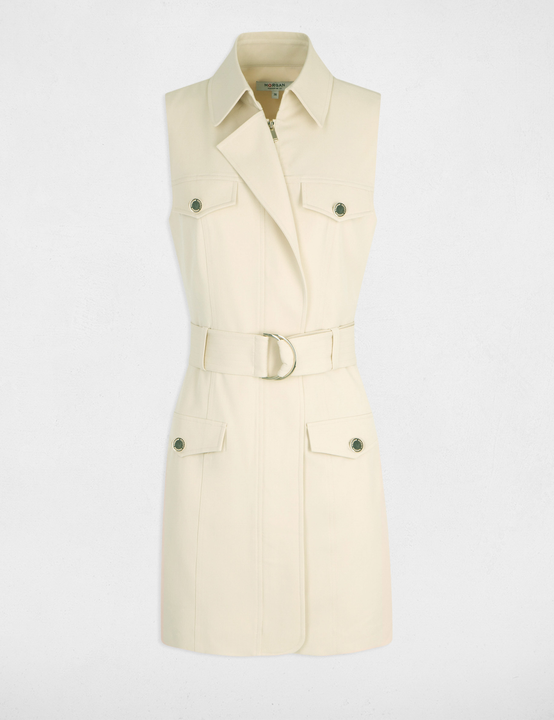 Waisted zipped and belted dress light beige ladies'