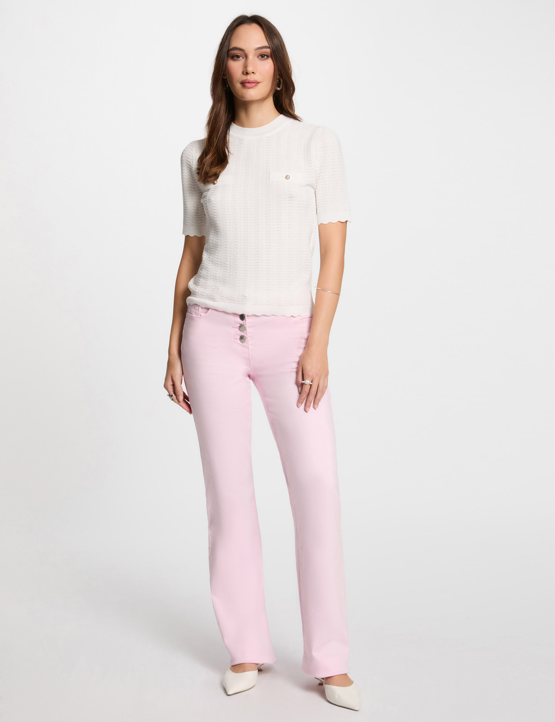 Buttoned bootcut trousers pastel pink women