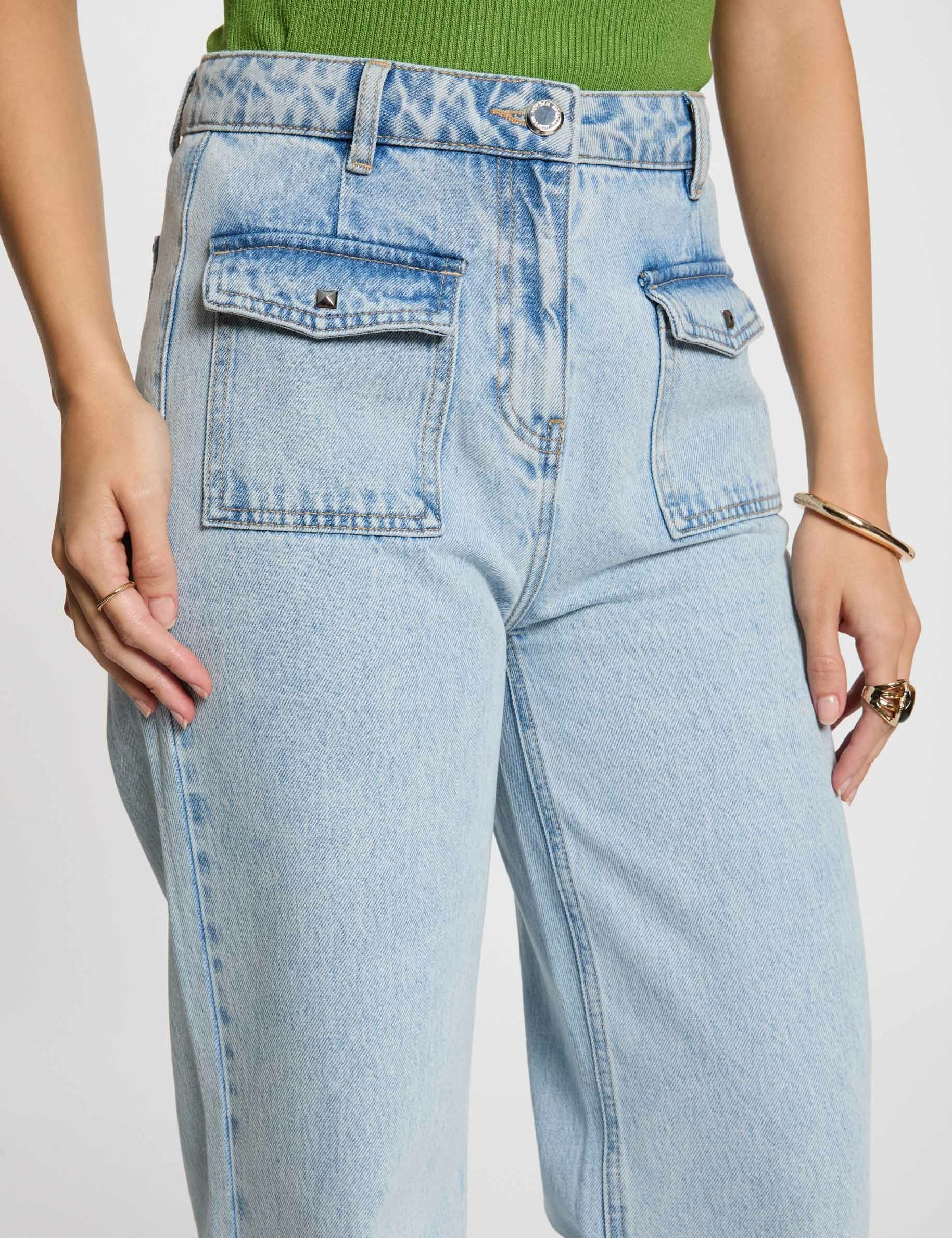 High-waisted wide leg jeans bleach denim women