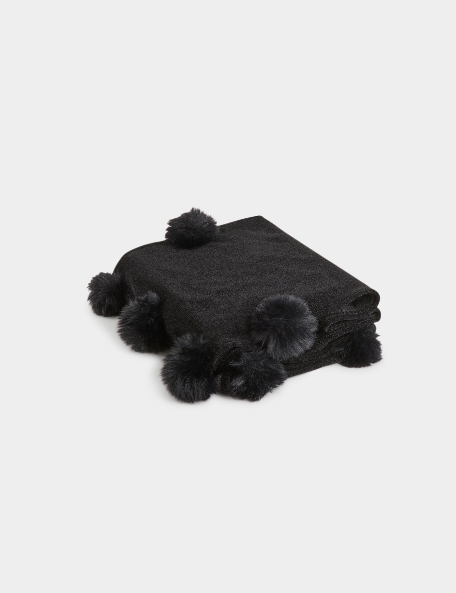 Lined scarf with pom-poms black women