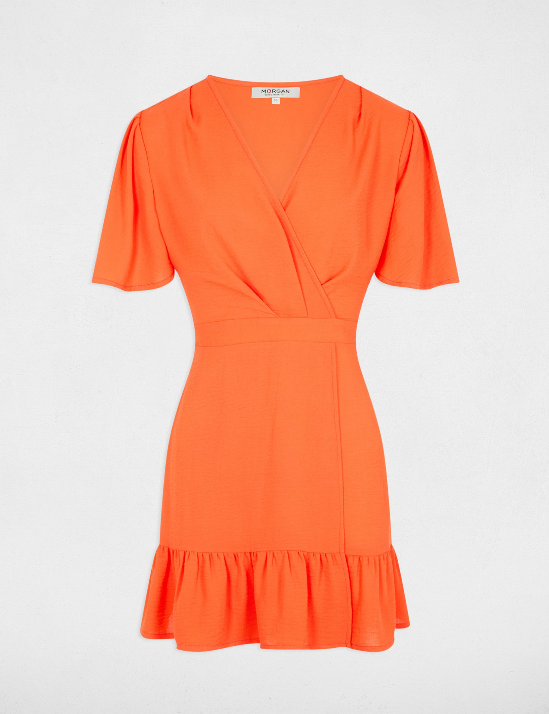 Mini A-line dress with ruffles dark orange women