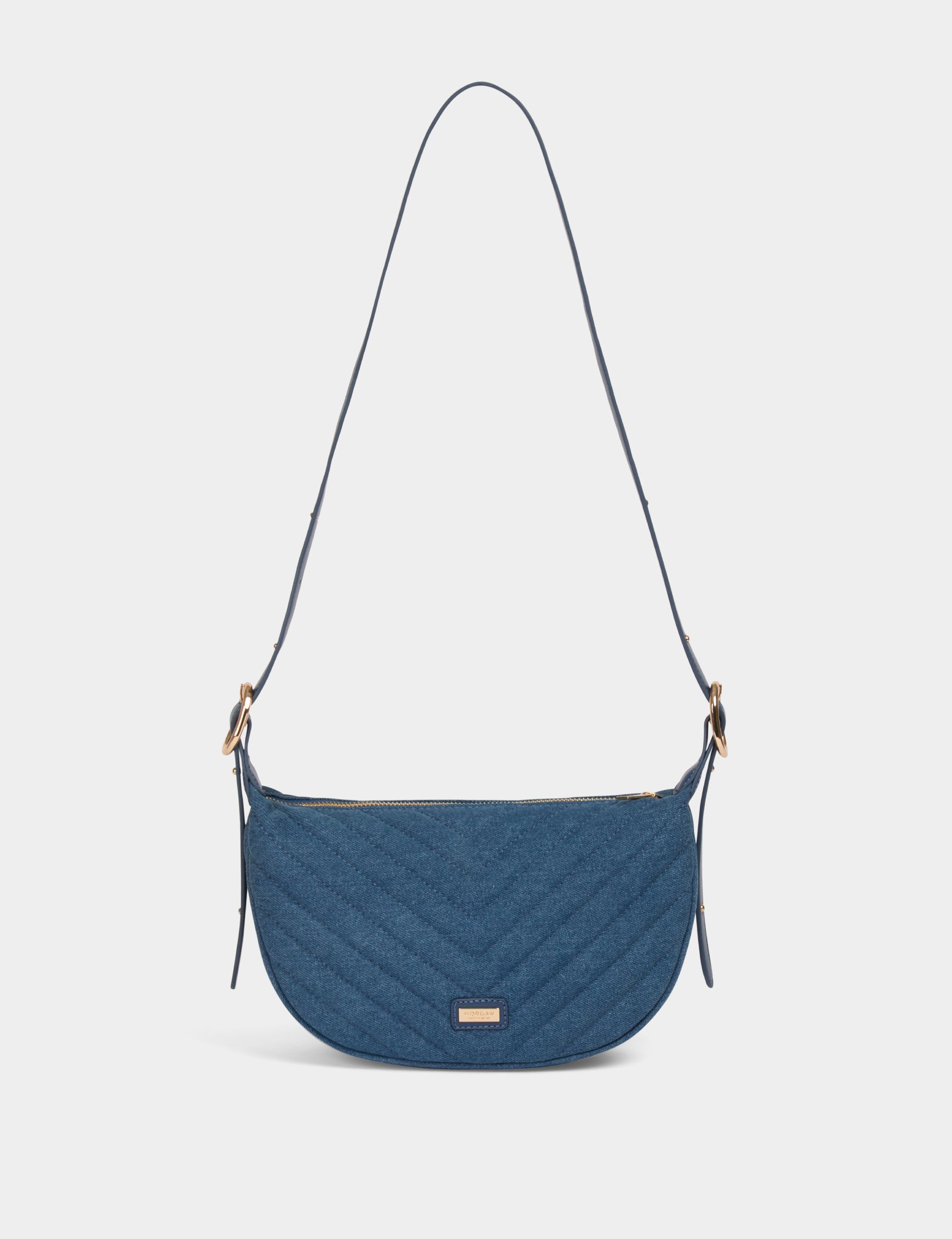 Quilted half moon bag stone wash denim women