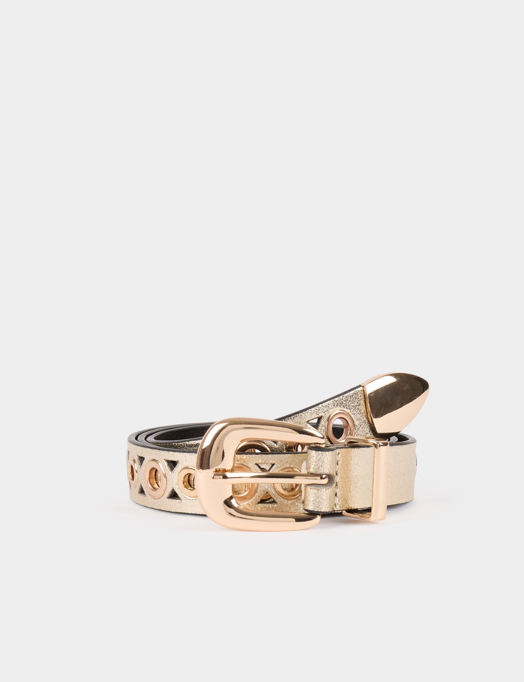 Metallised belt with eyelets gold yellow women