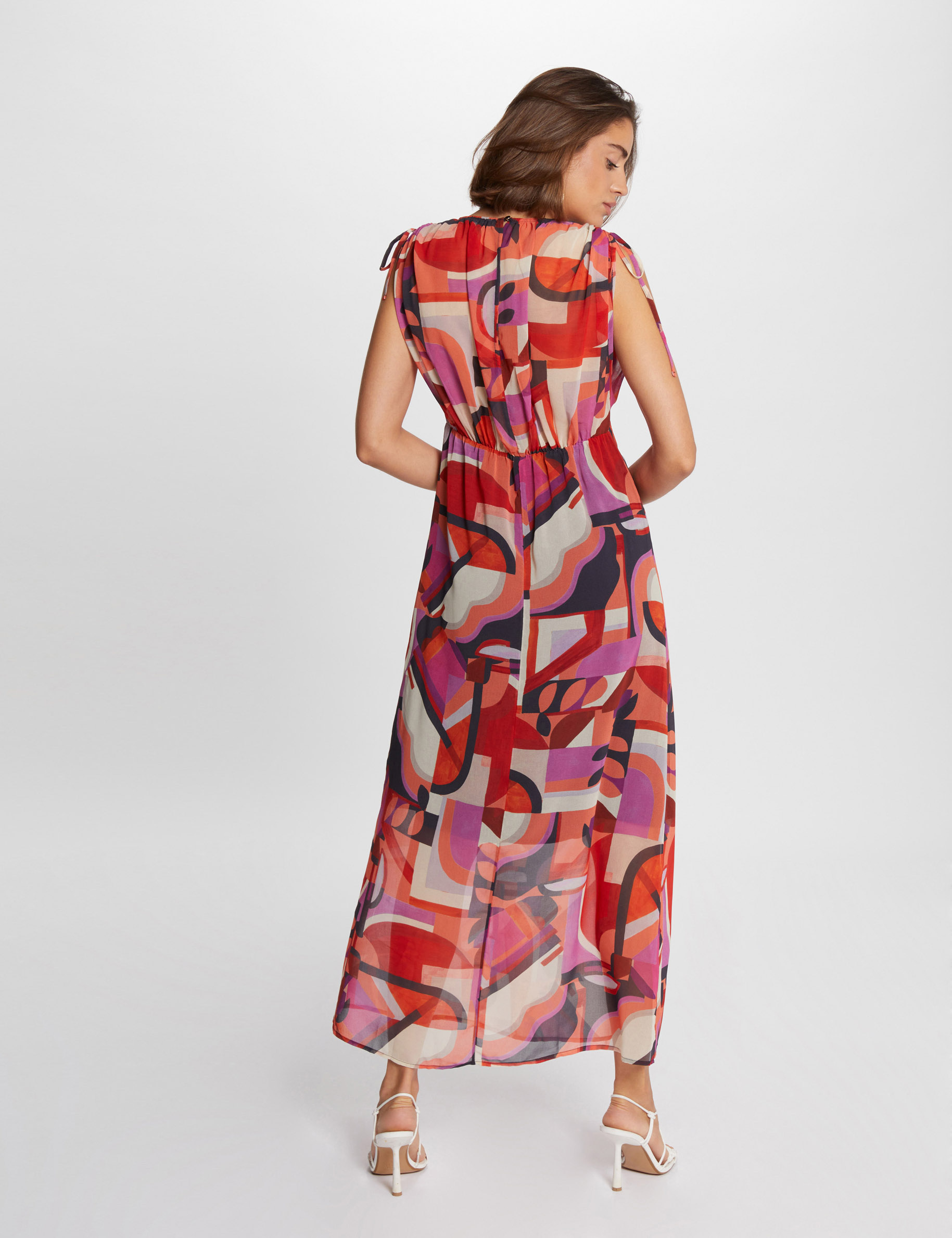 Printed waisted maxi dress multicolor women