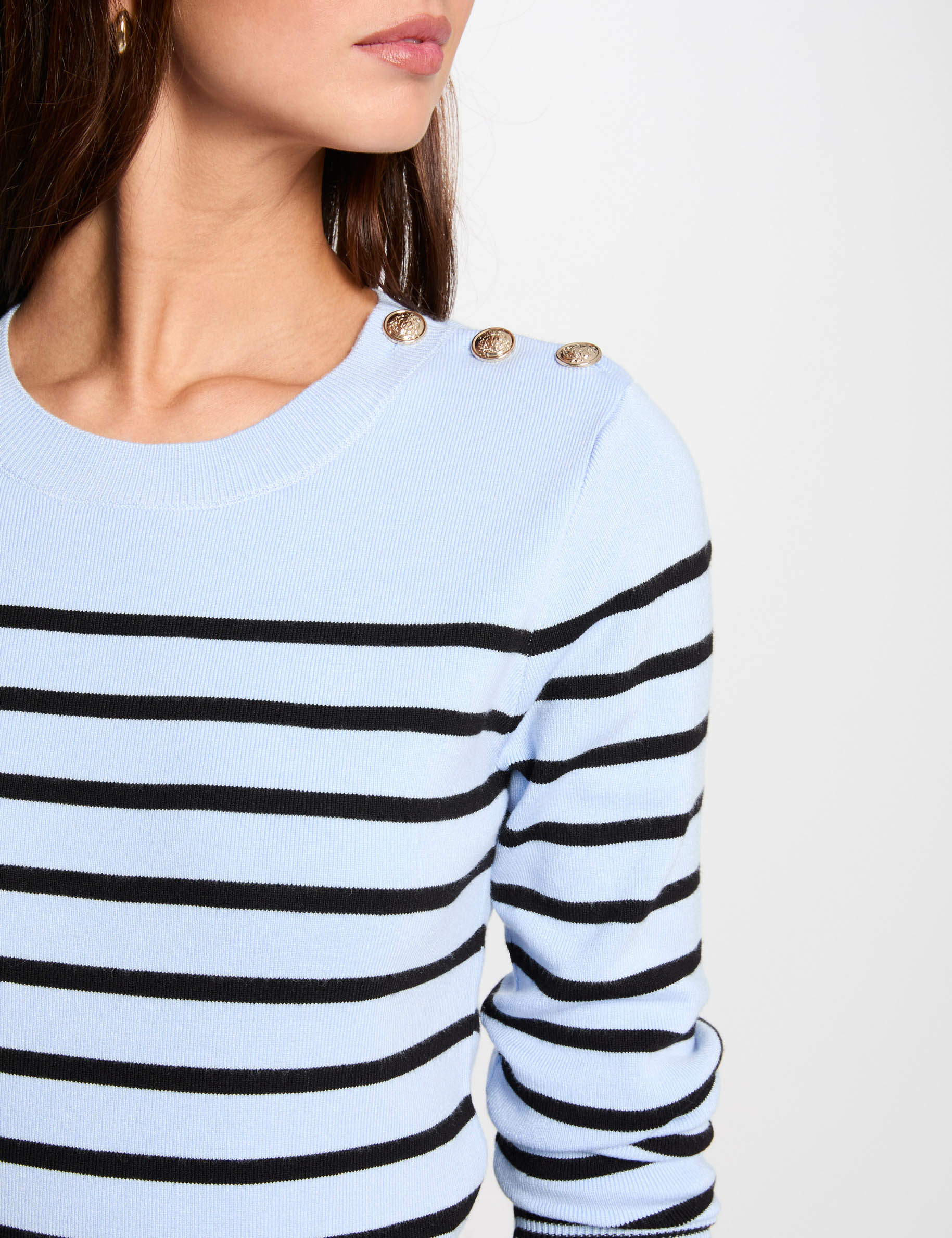 Long-sleeved jumper with stripes sky blue women