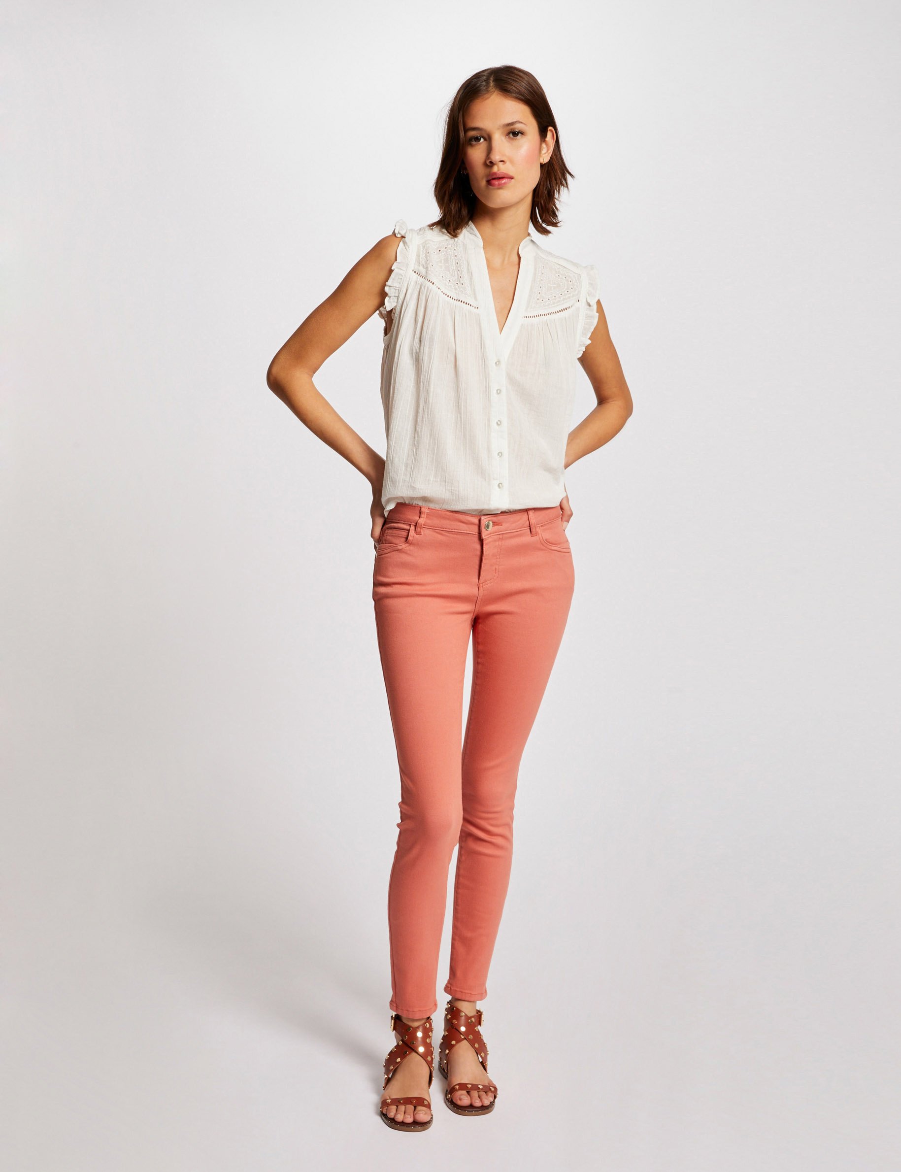 Low-waisted skinny jeans coral women