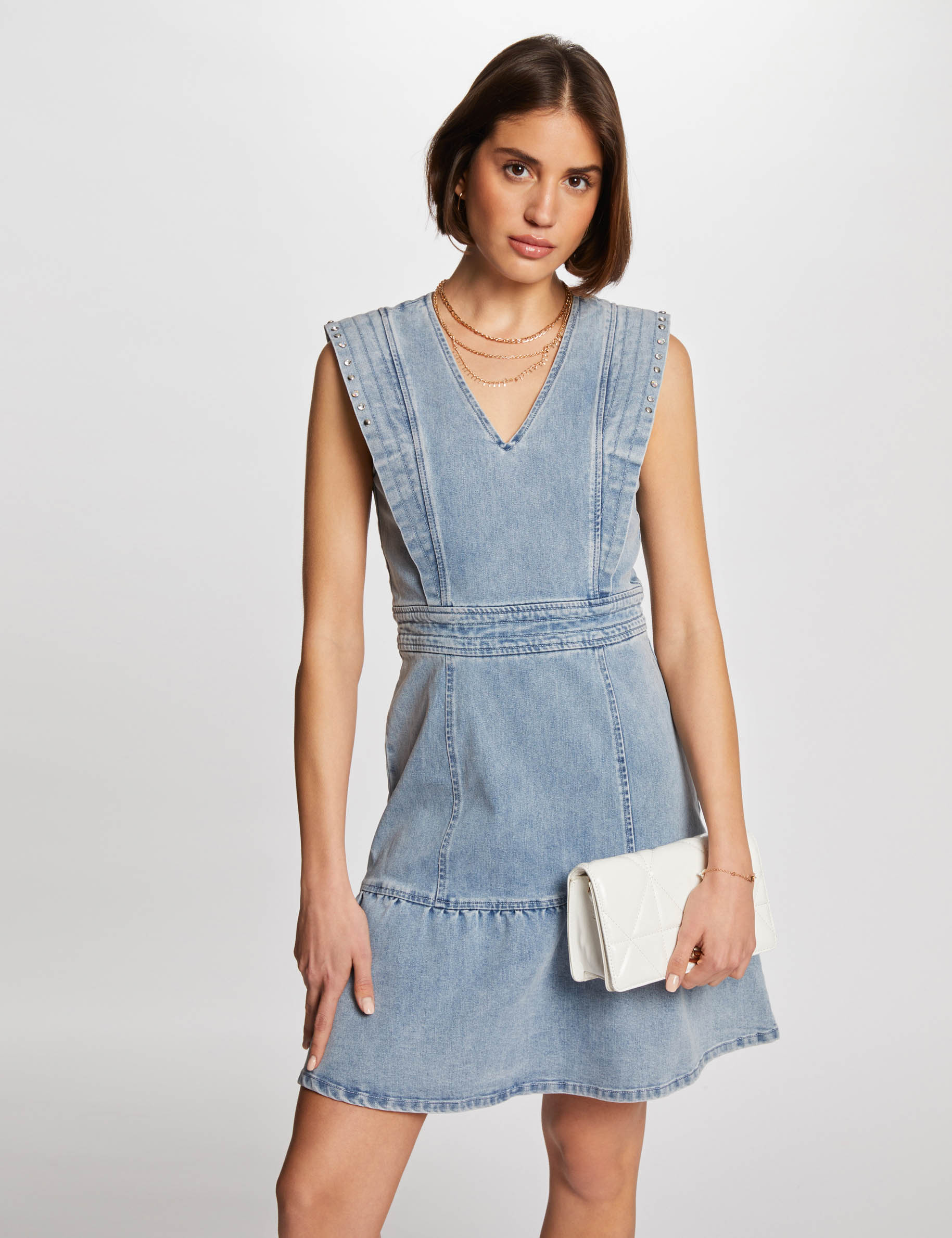 Mini skater denim dress jean bleached women