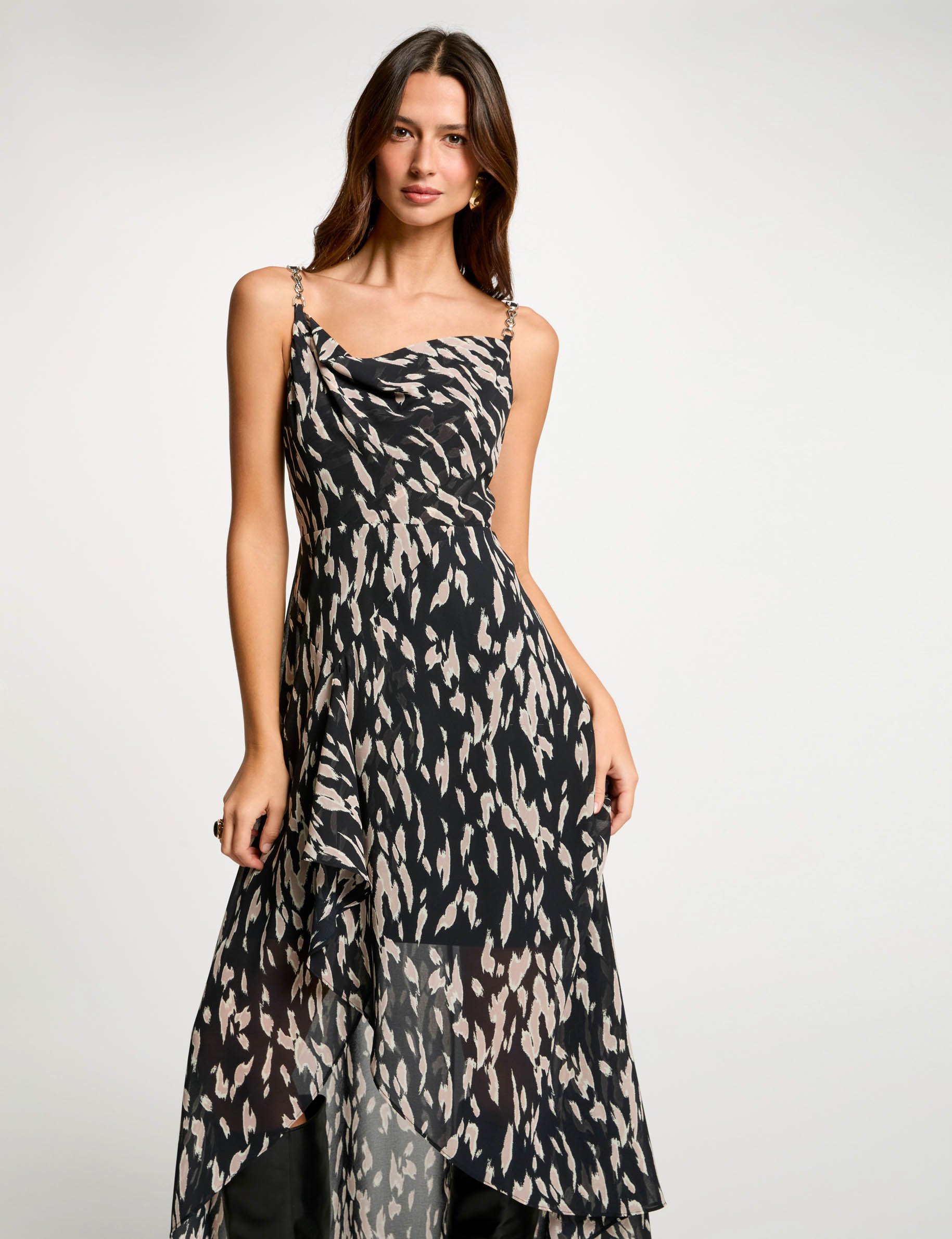 Printed loose maxi dress black women