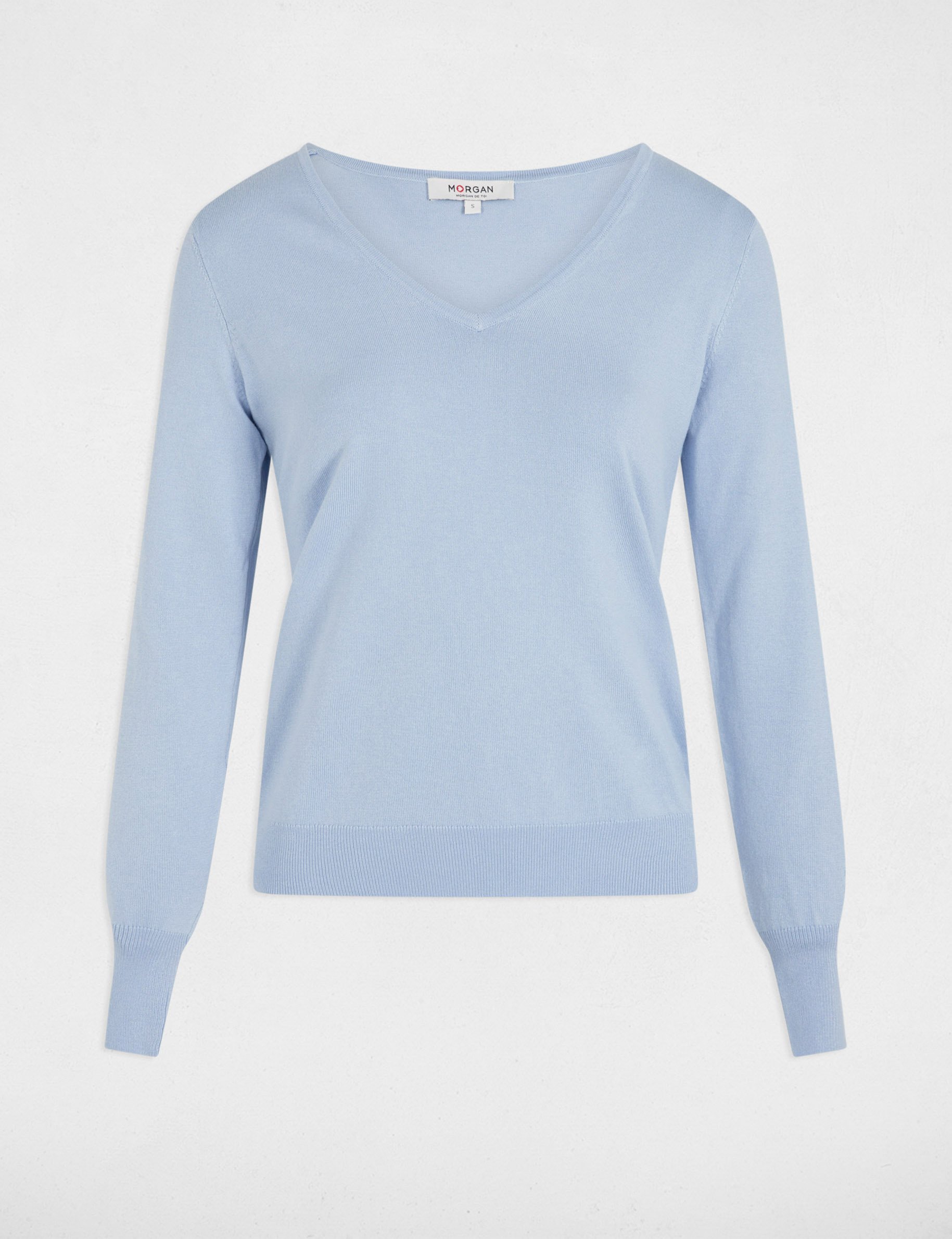 Jumper with V-neck sky blue women