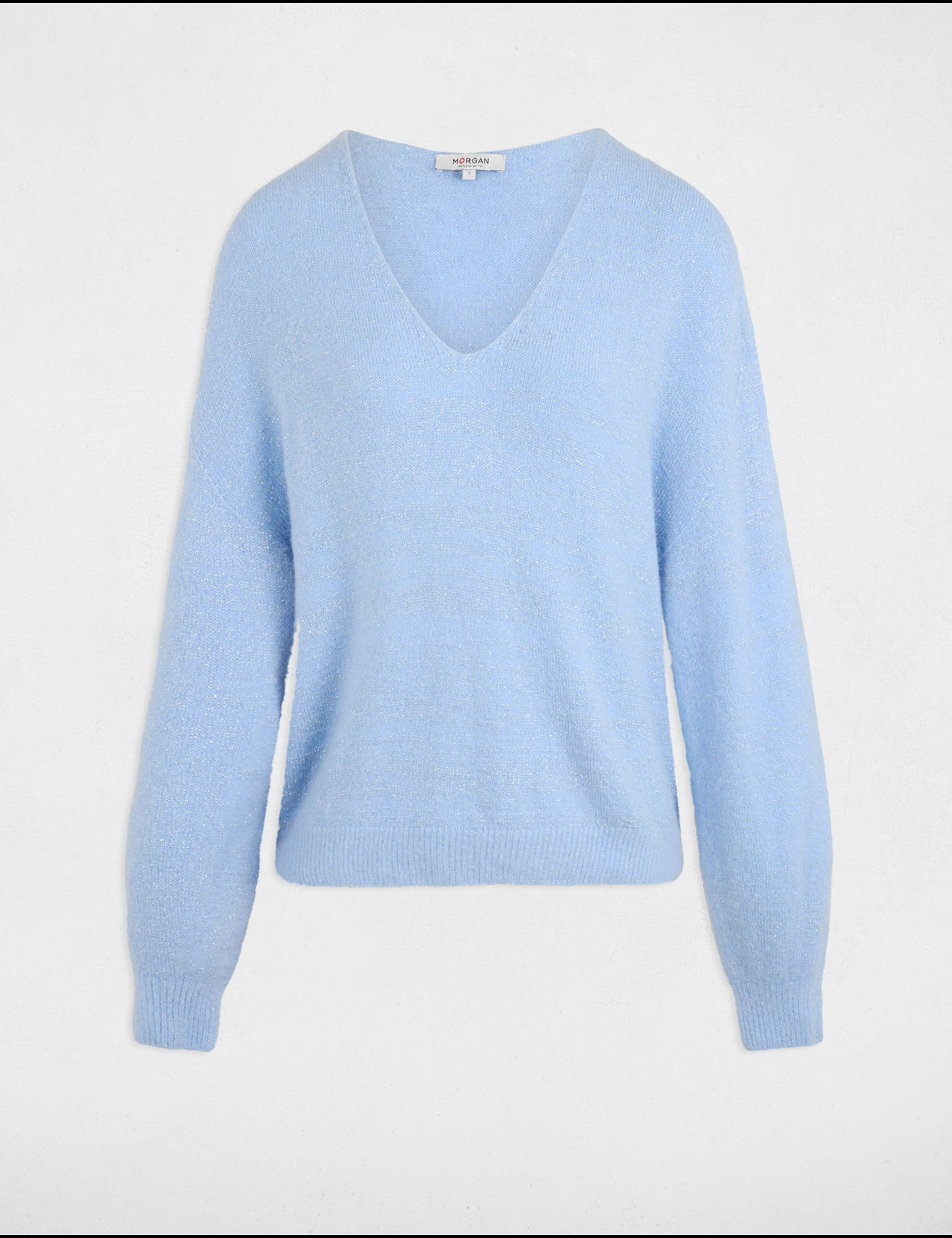 Jumper with V-neck mid blue women