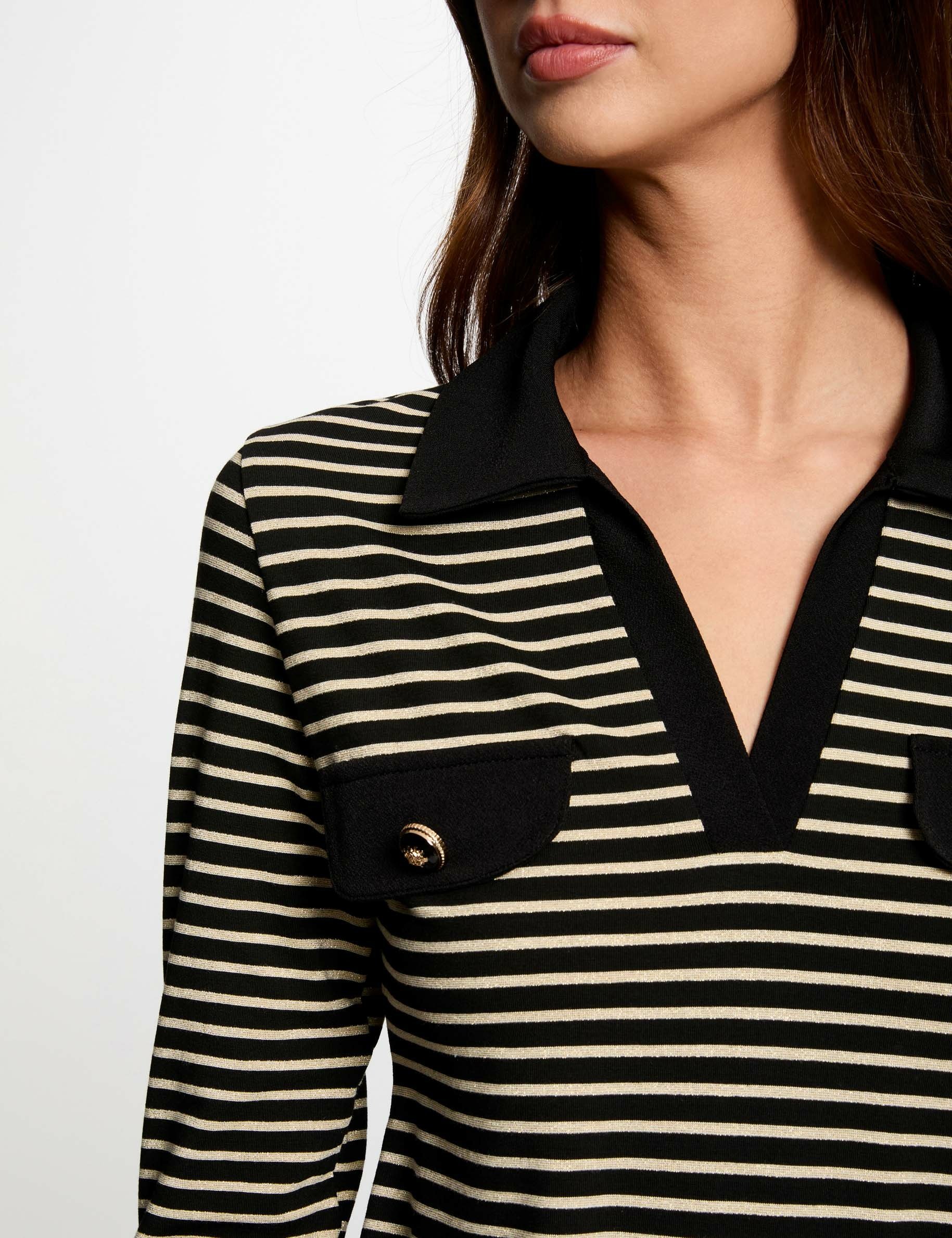 Striped long-sleeved polo black women