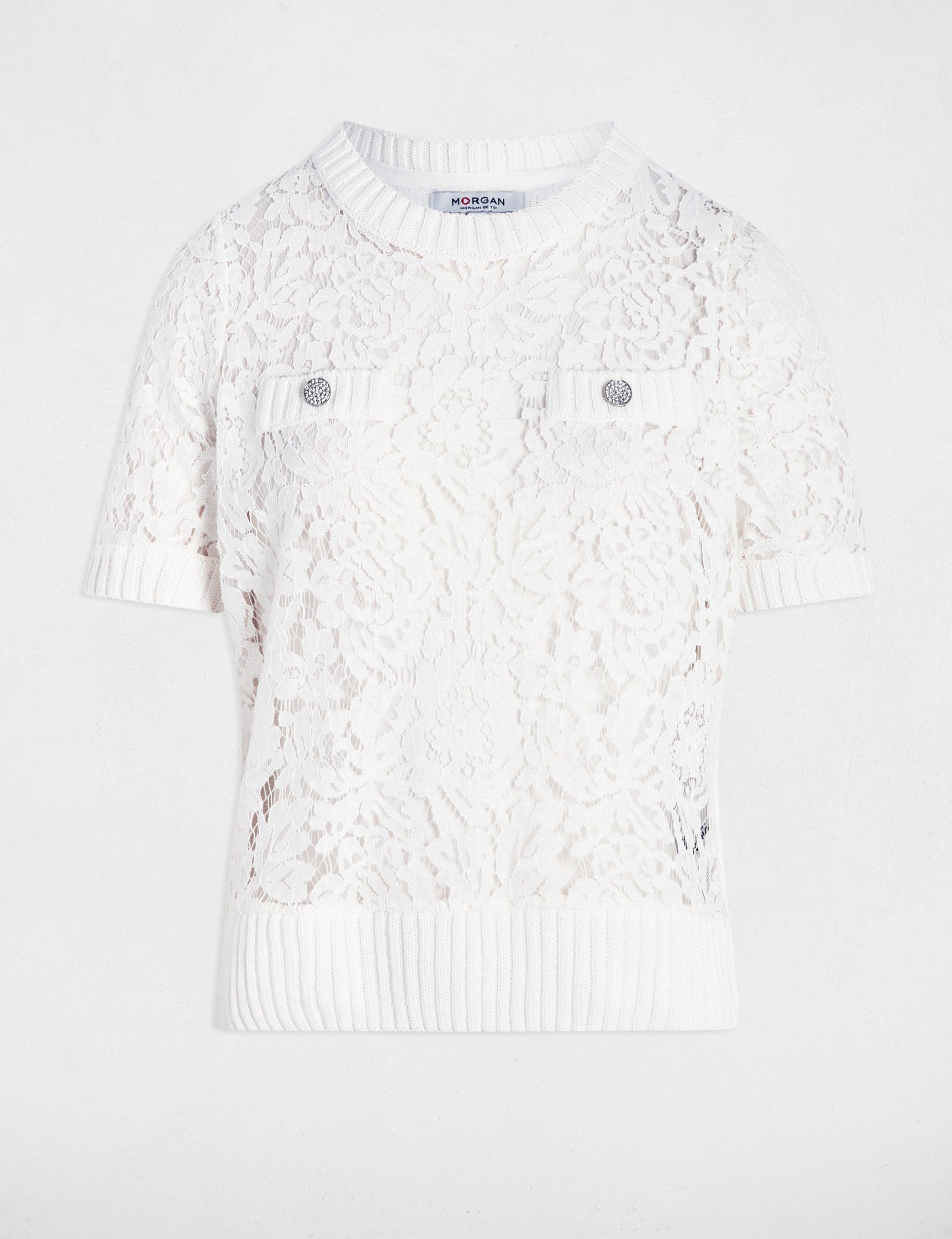 Lace short-sleeved jumper white women