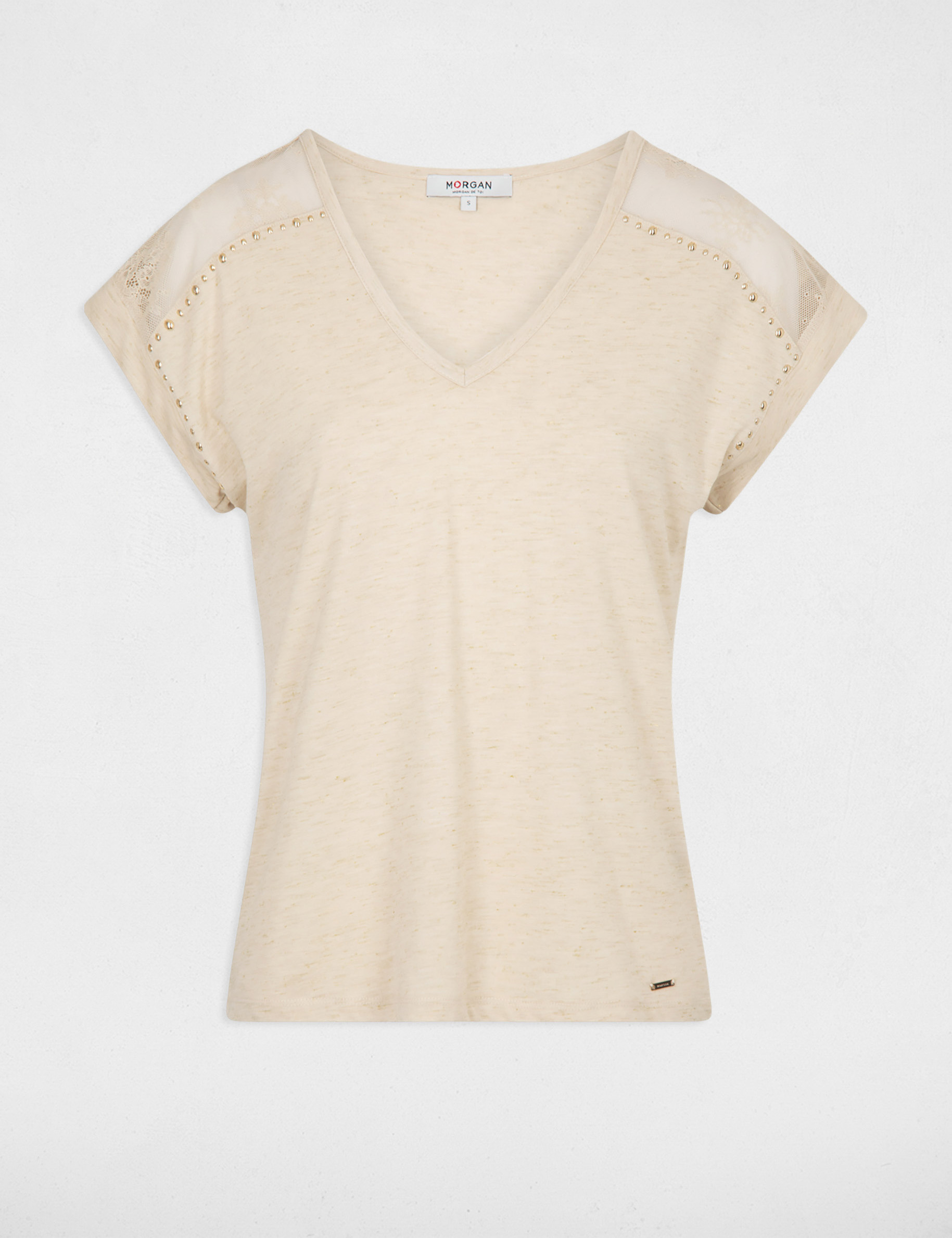 Short sleeved t shirt beige women Morgan