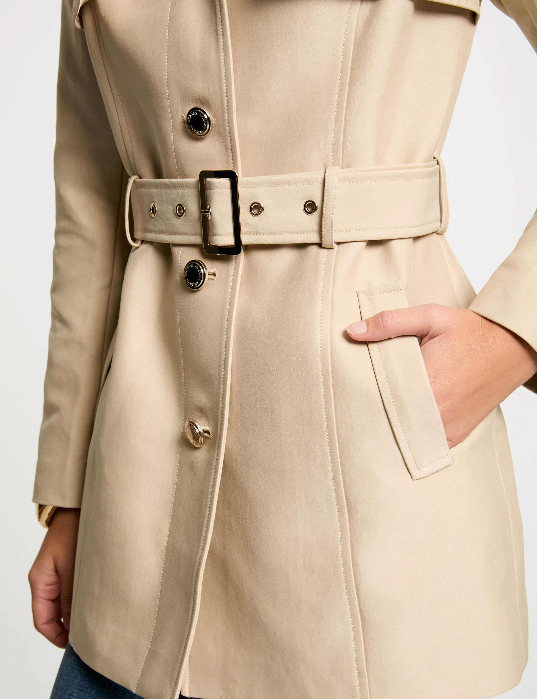 Belted mid-length trenchcoat sand women