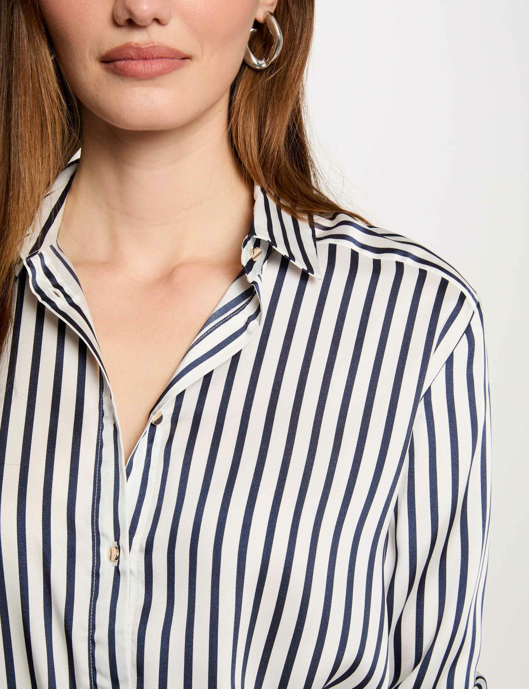 Striped long-sleeved shirt navy blue women