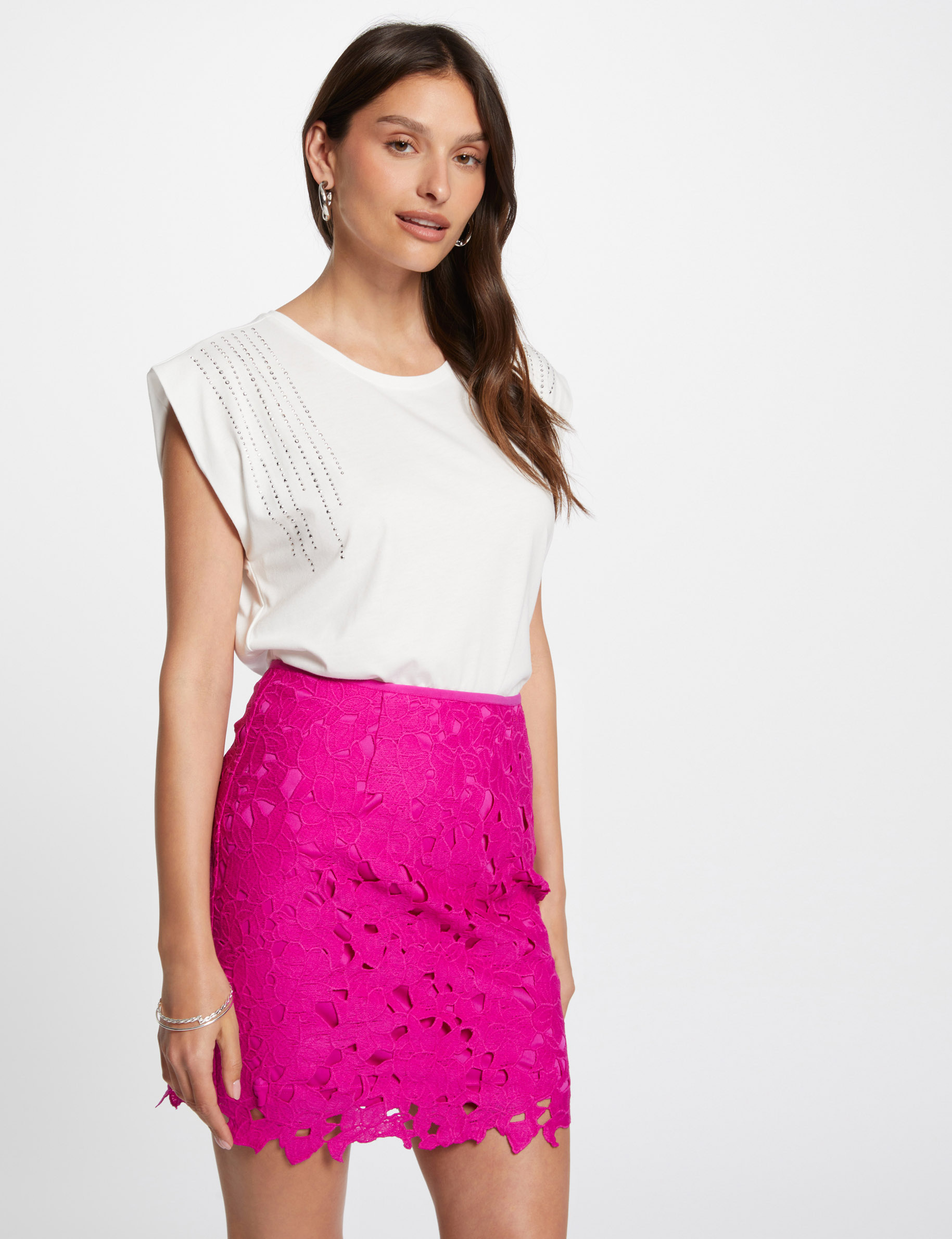 Fitted mini lace skirt dark pink ladies'