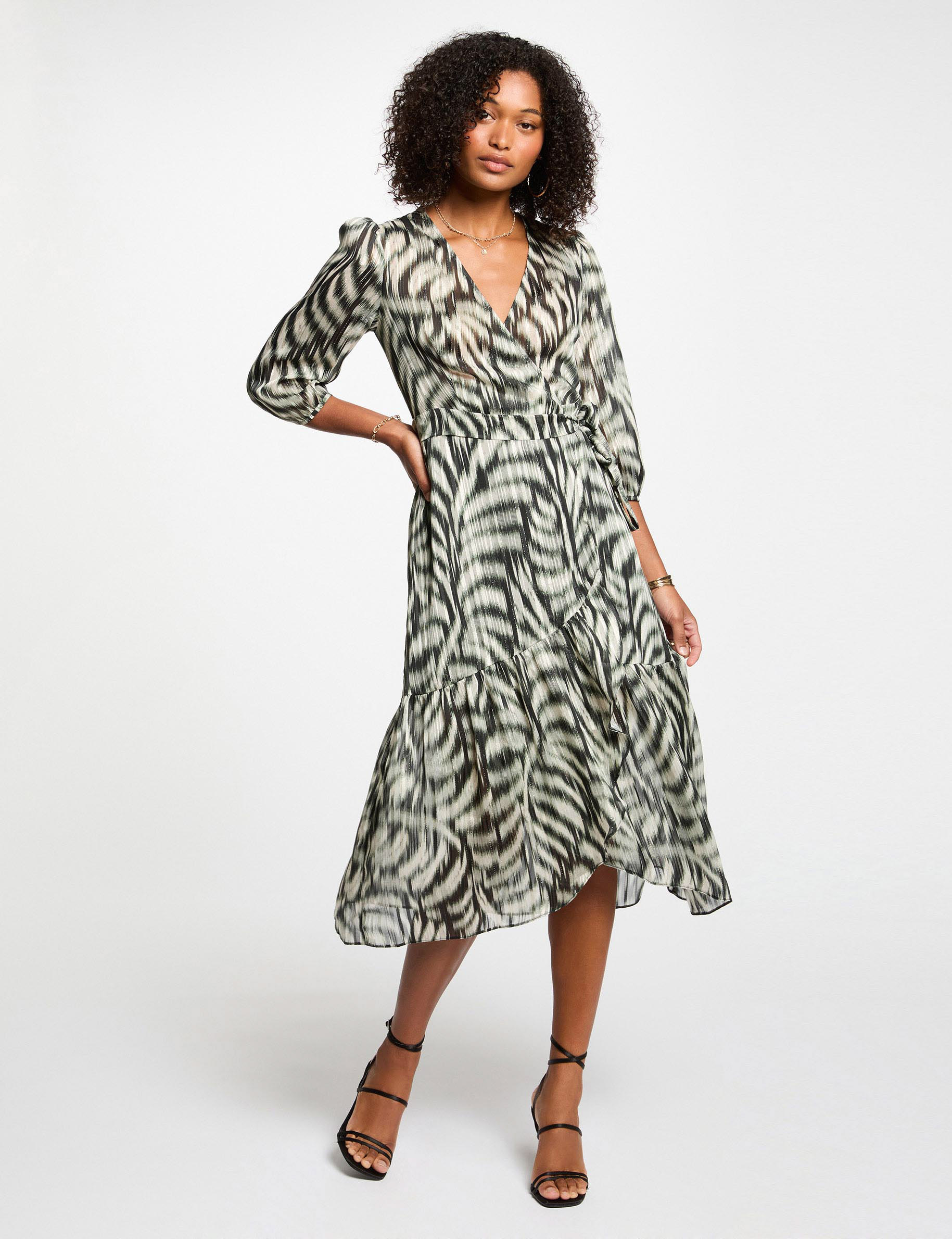 Printed midi A-line dress multicolor women