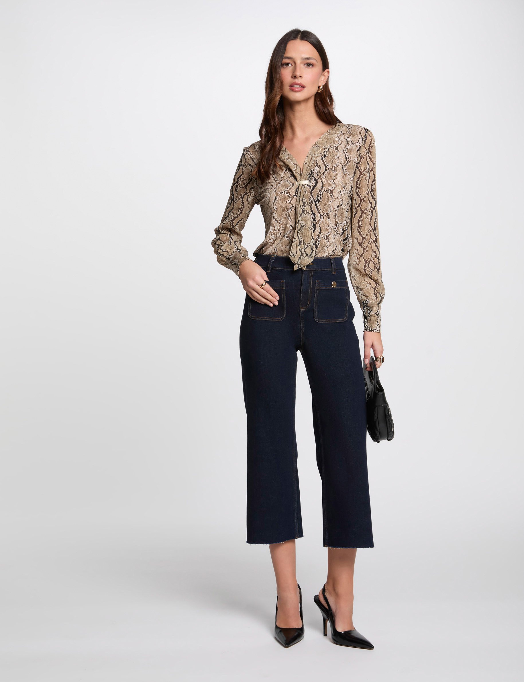 Cropped wide leg trousers raw denim women