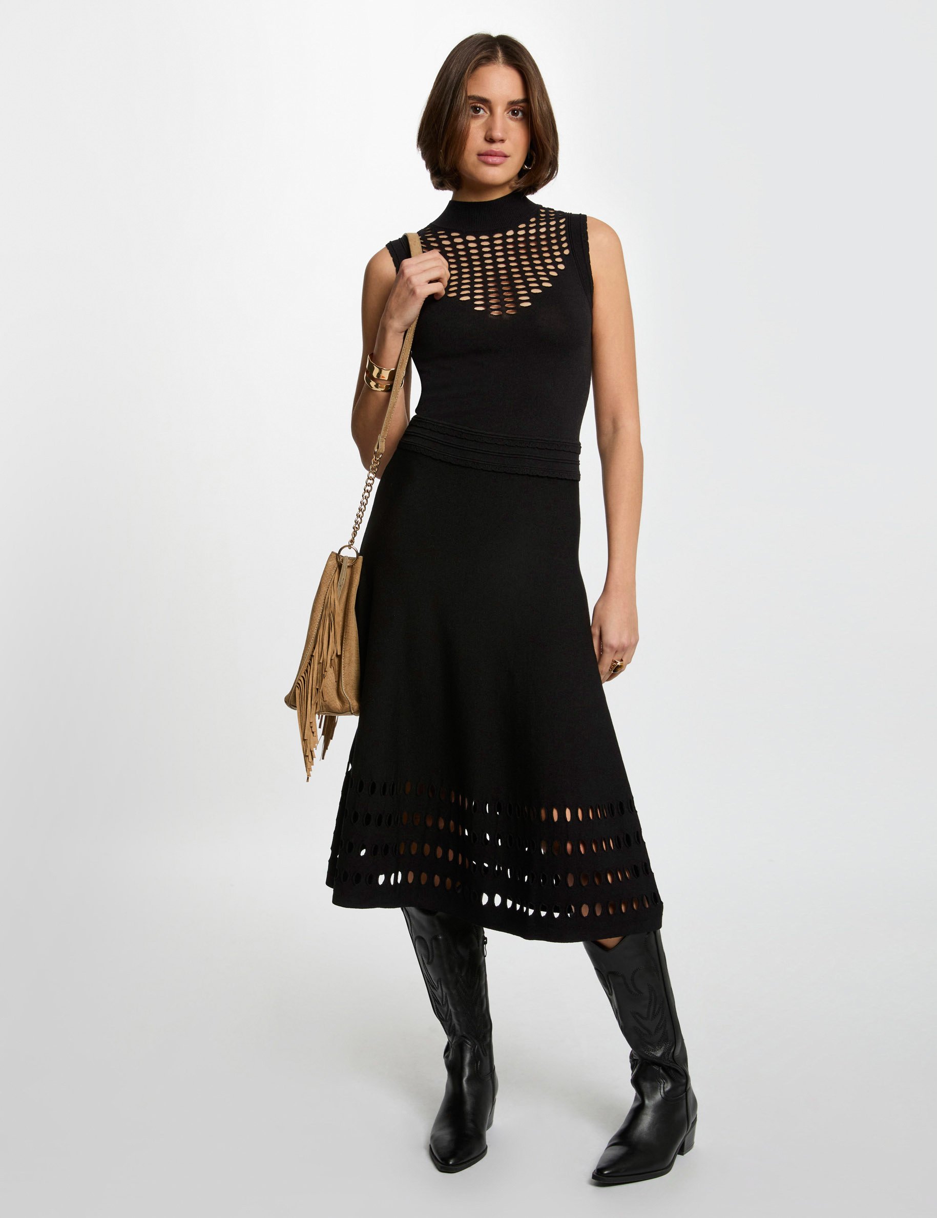 Fitted maxi knitted dress black women