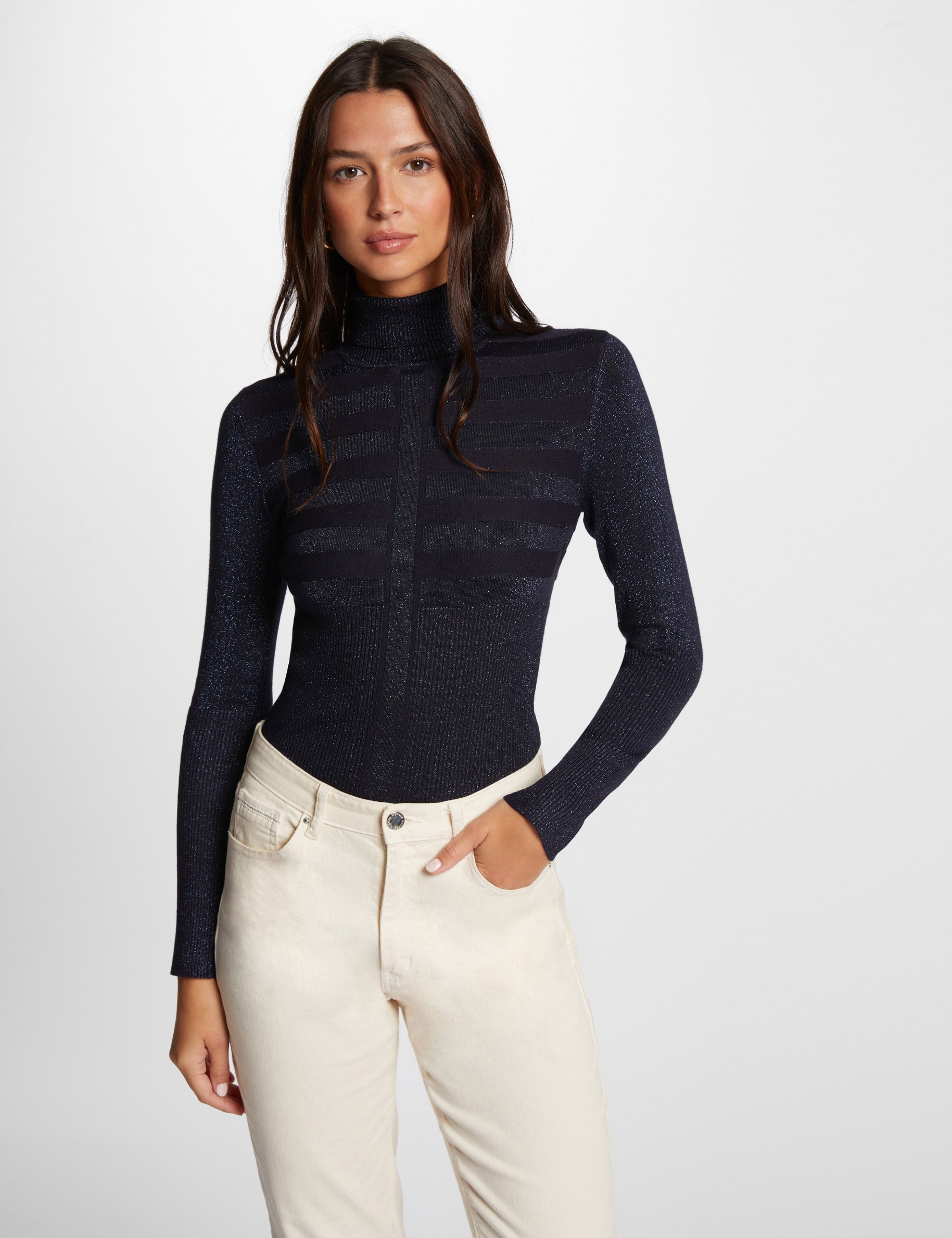 Long-sleeved jumper with turtleneck navy women