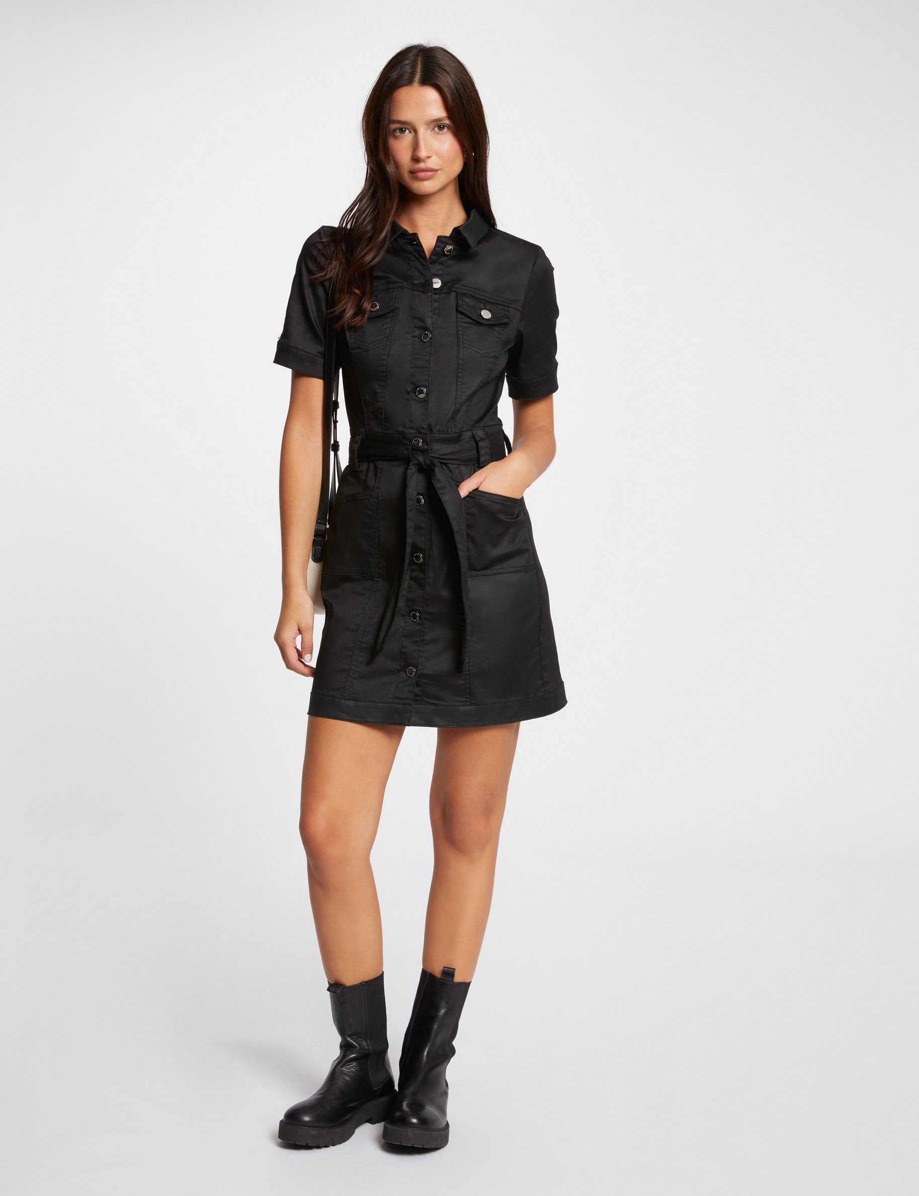 Mini waisted dress wet effect black women