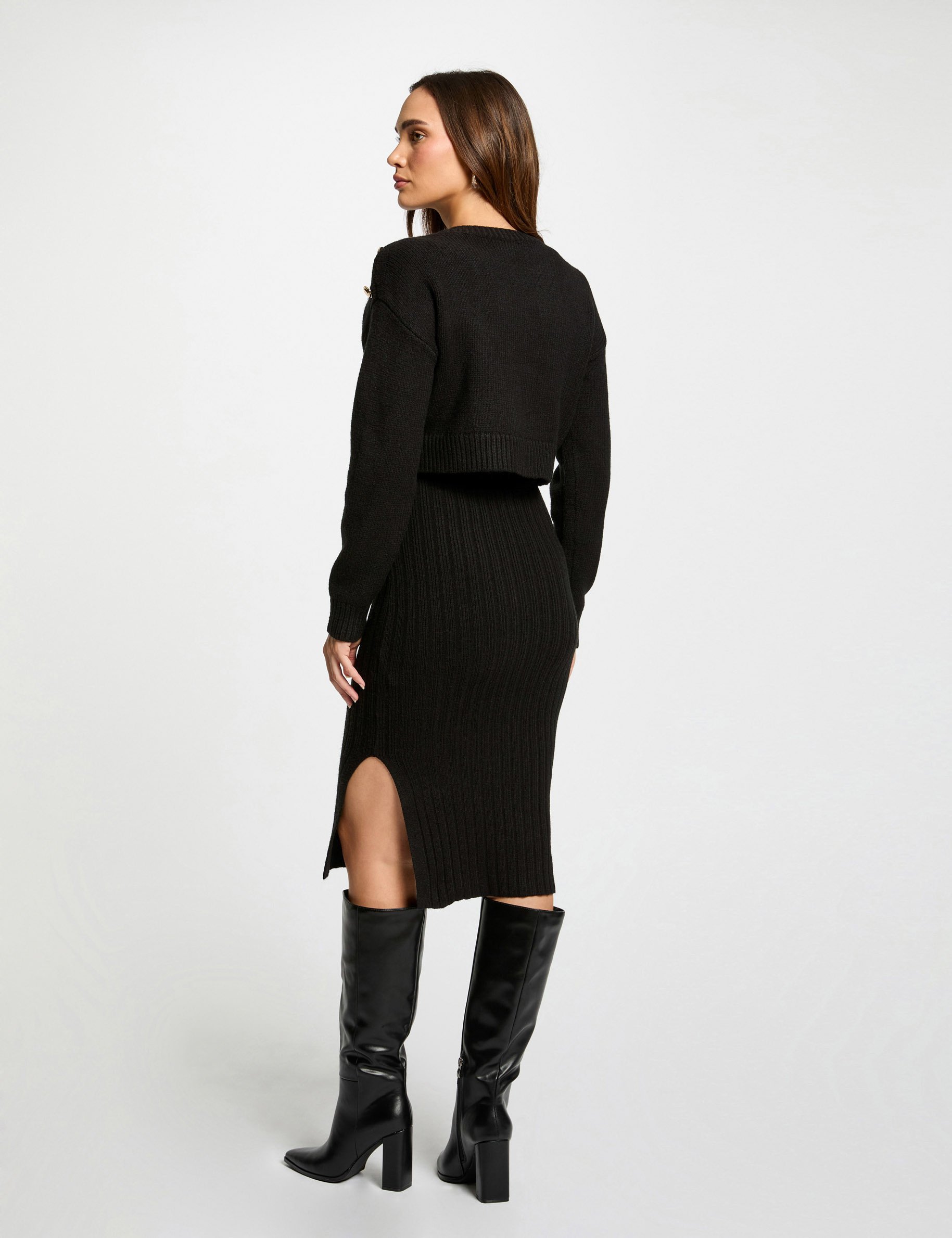 Fitted 2 in 1 knitted dress black women