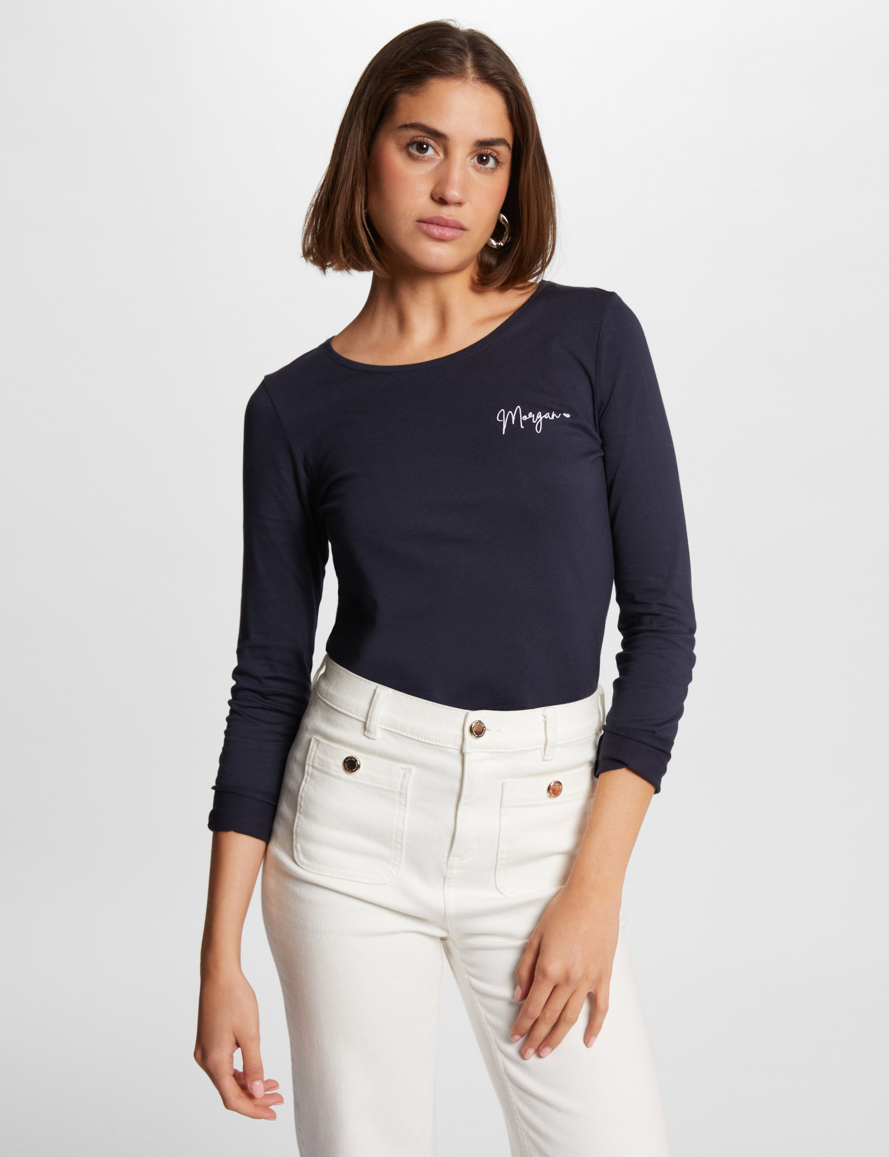 3/4-length sleeved t-shirt navy women