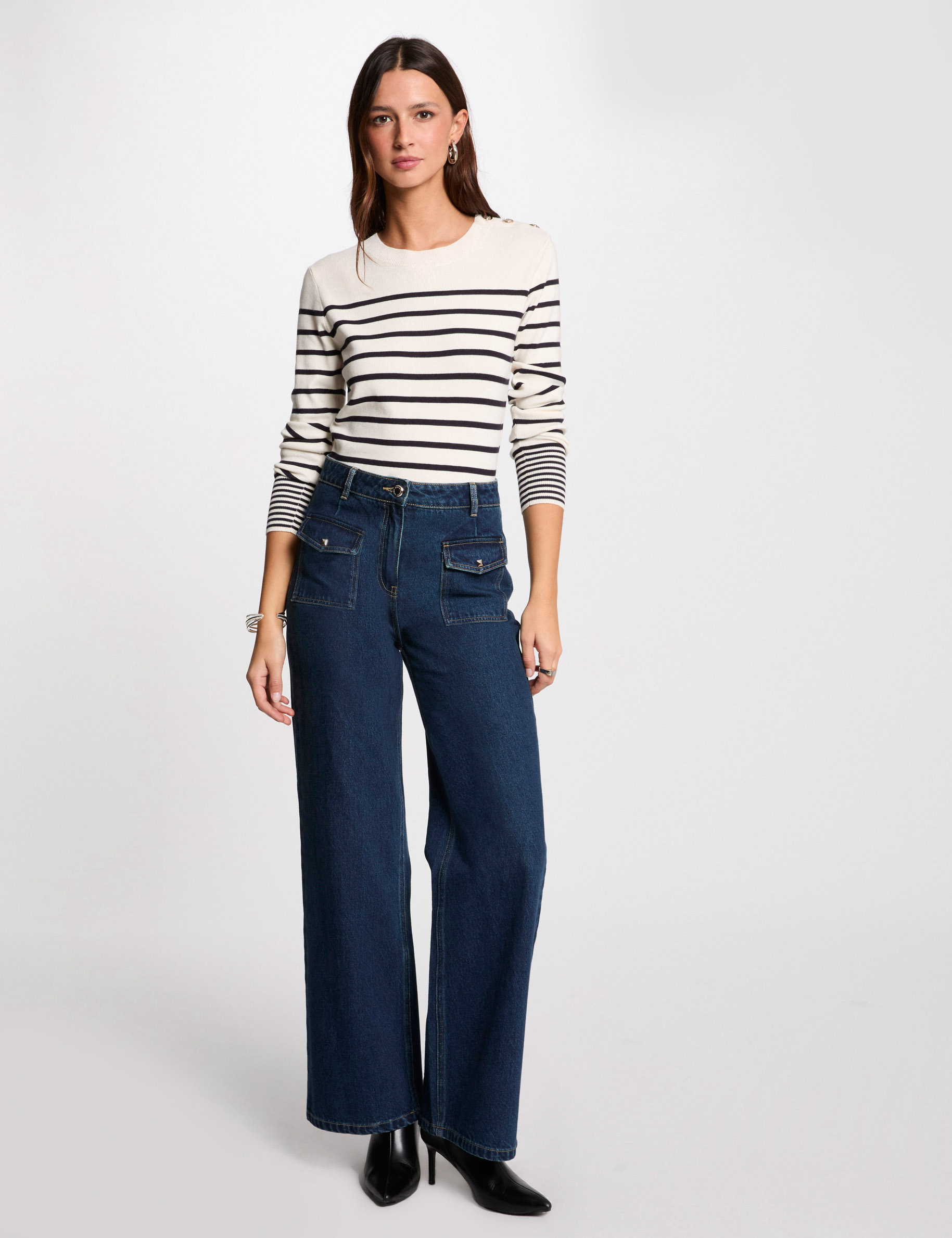 Long-sleeved jumper with stripes ecru women