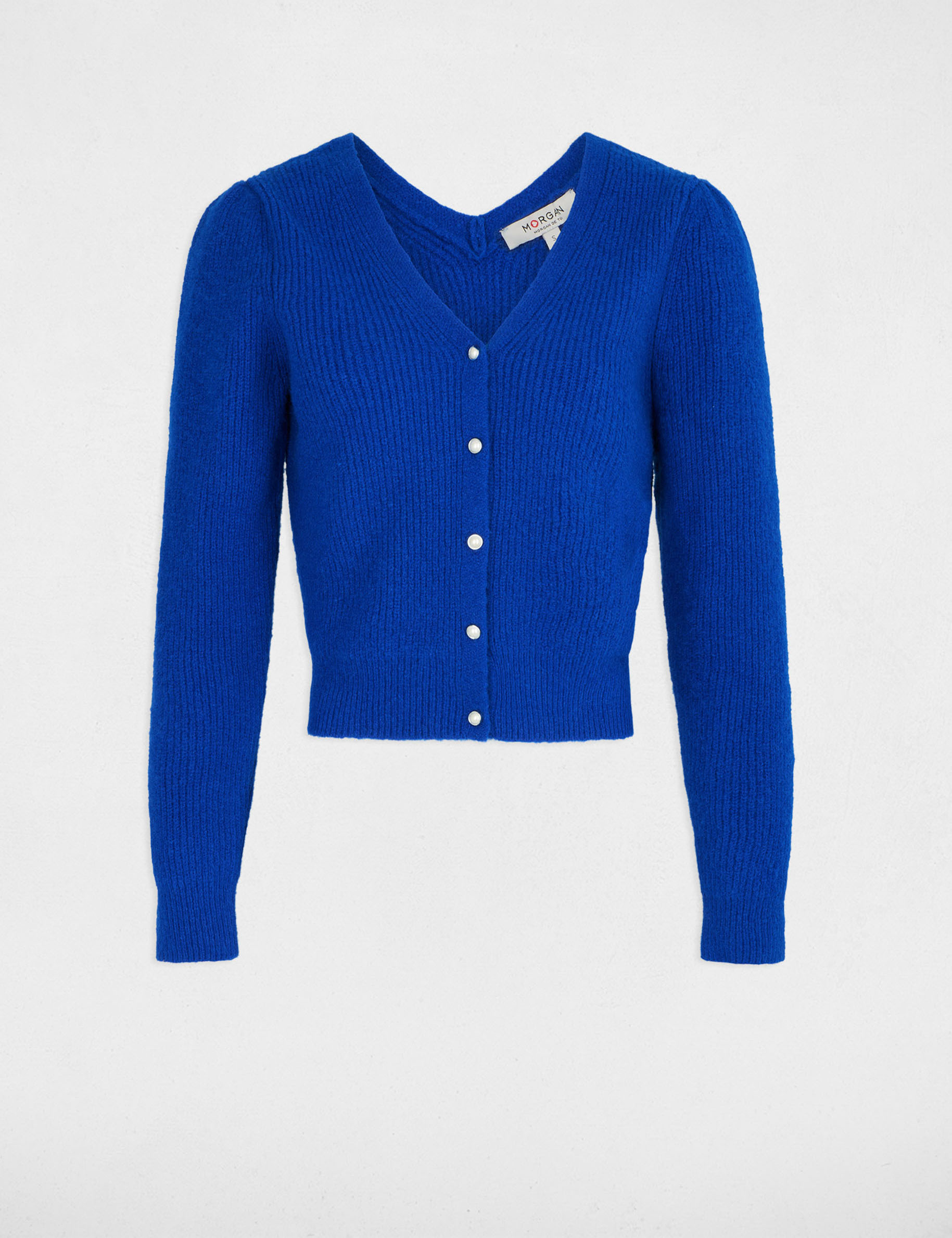 Long-sleeved cardigan V-neck electric blue women