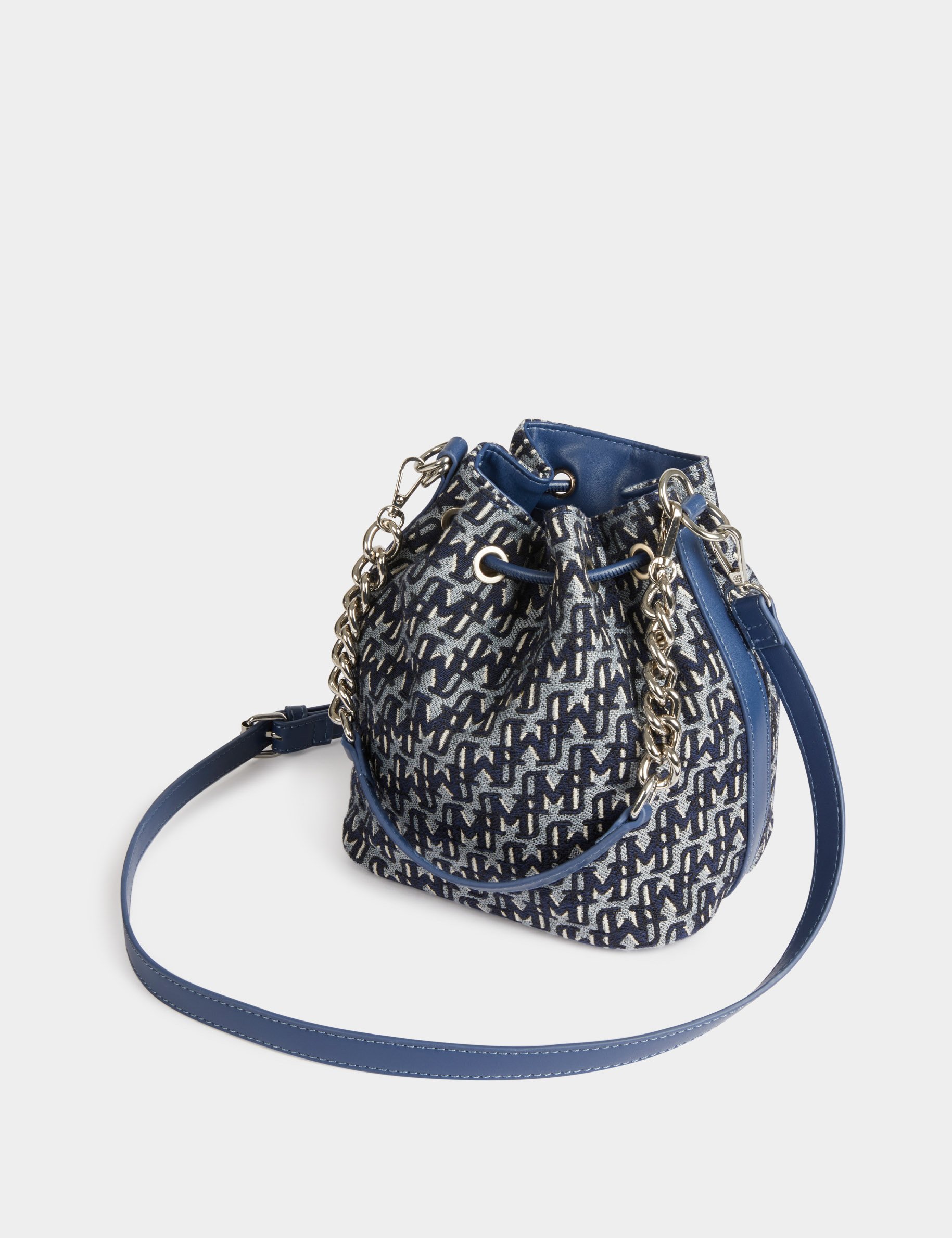 Bucket bag monogram print stone wash denim women