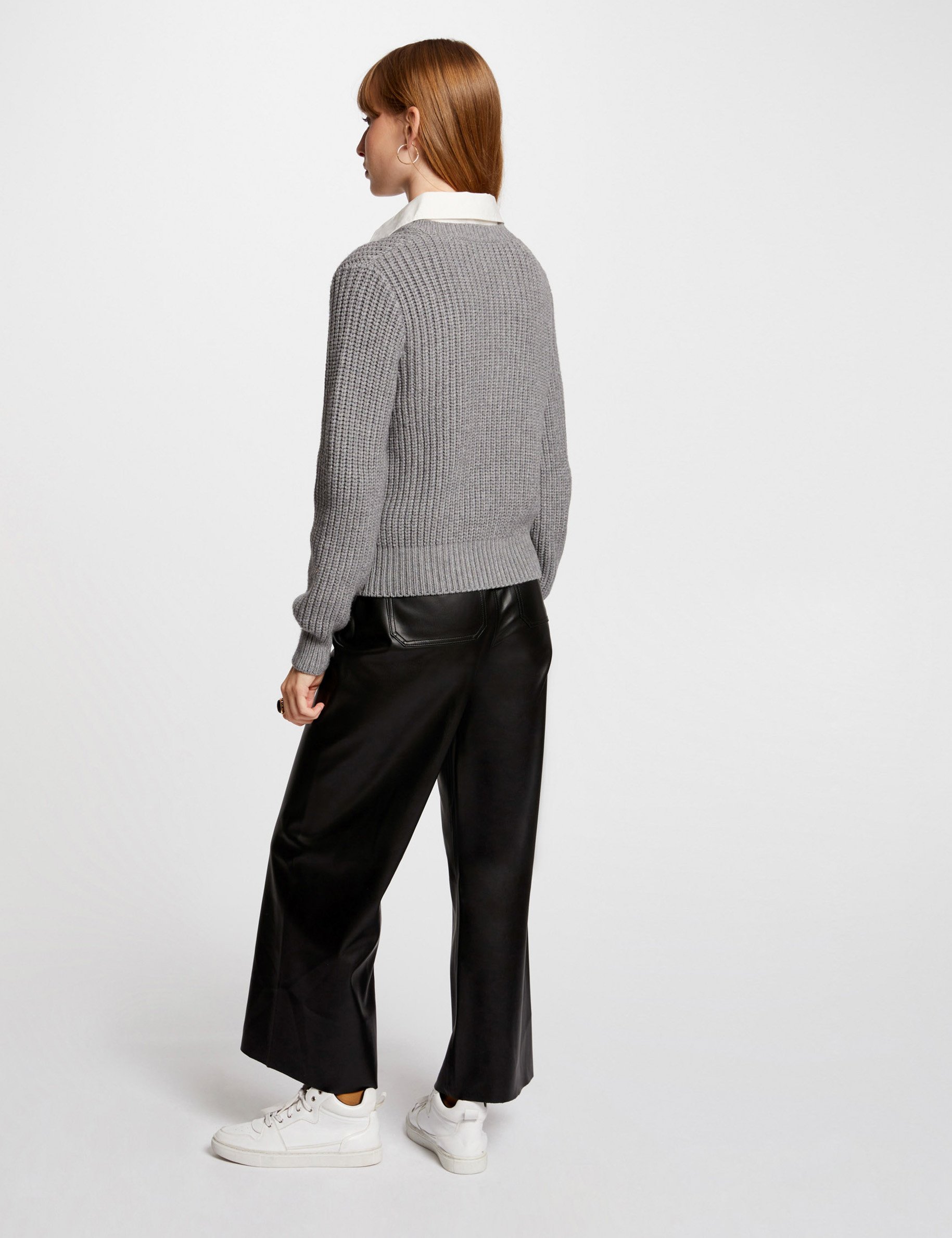 Jumper with shirt collar mid-grey women